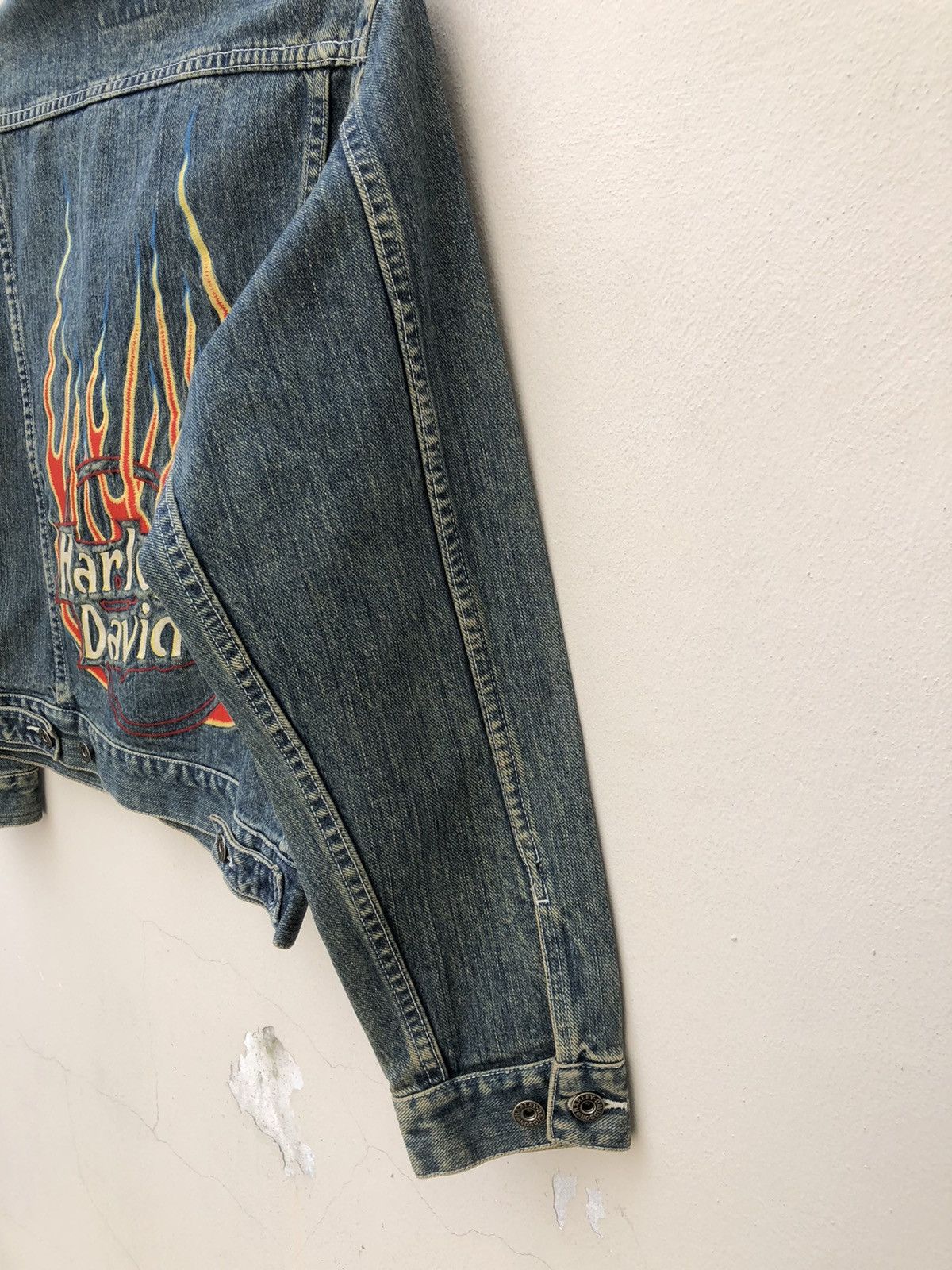 Harley Davidson × Vintage Vintage Harley Davidson Flames Denim Trucker Jacket Size US M / EU 48-50 / 2 - 7 Thumbnail