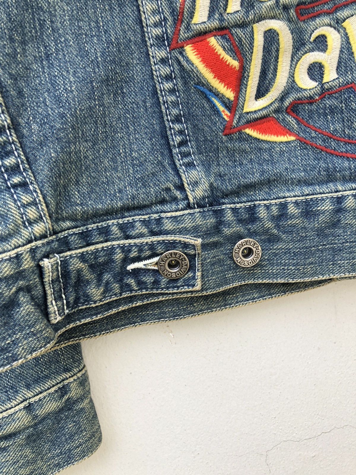 Harley Davidson × Vintage Vintage Harley Davidson Flames Denim Trucker Jacket Size US M / EU 48-50 / 2 - 5 Thumbnail