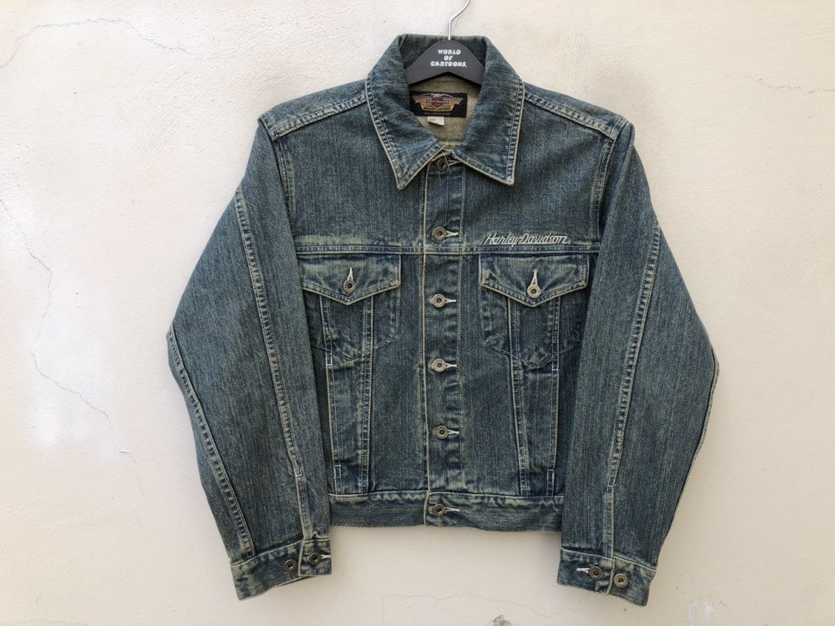 Harley Davidson × Vintage Vintage Harley Davidson Flames Denim Trucker Jacket Size US M / EU 48-50 / 2 - 8 Thumbnail