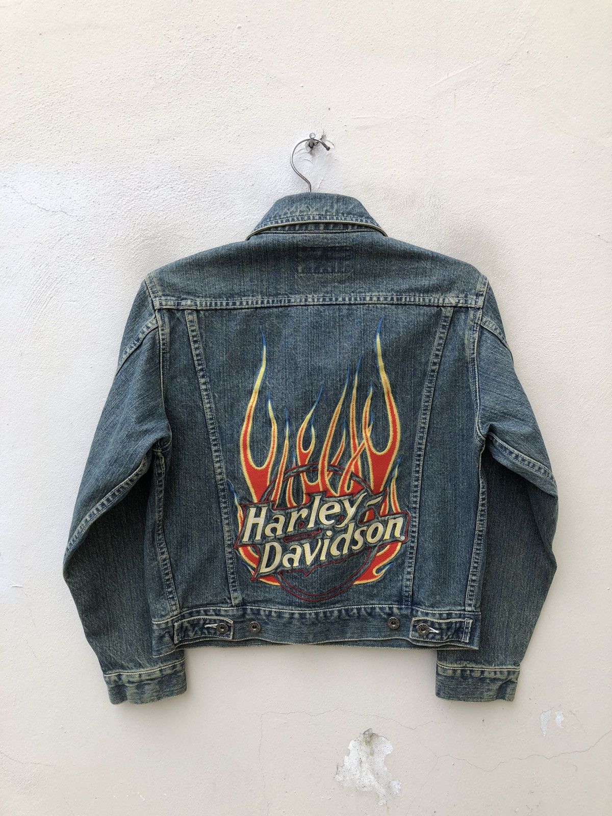 Vintage Harley Davidson Flames Denim Trucker Jacket