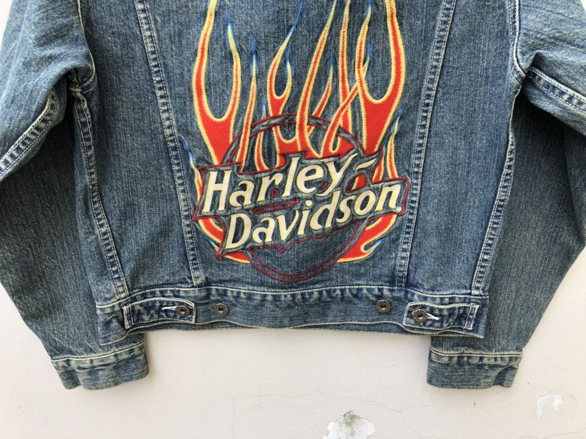 Harley Davidson × Vintage Vintage Harley Davidson Flames Denim Trucker Jacket Size US M / EU 48-50 / 2 - 3 Thumbnail