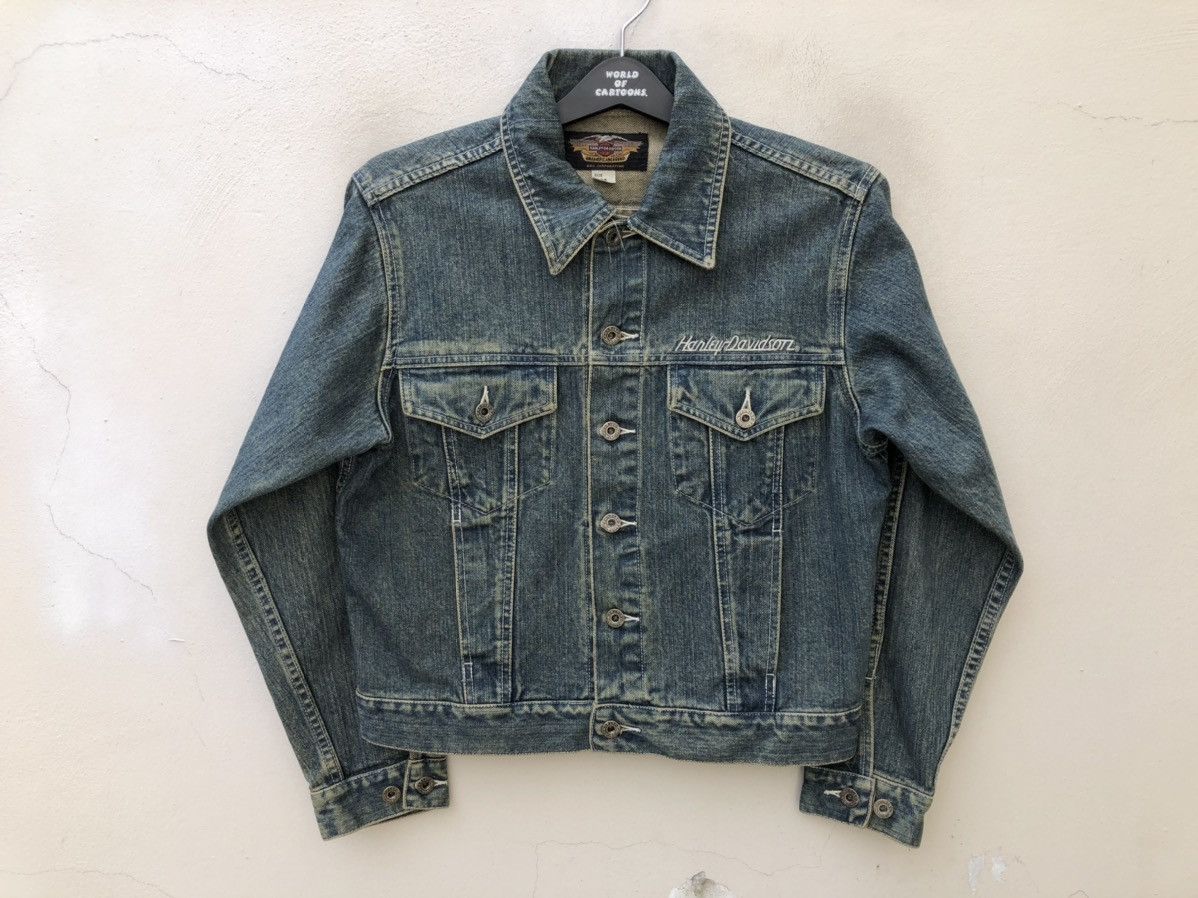 Harley Davidson × Vintage Vintage Harley Davidson Flames Denim Trucker Jacket Size US M / EU 48-50 / 2 - 12 Thumbnail