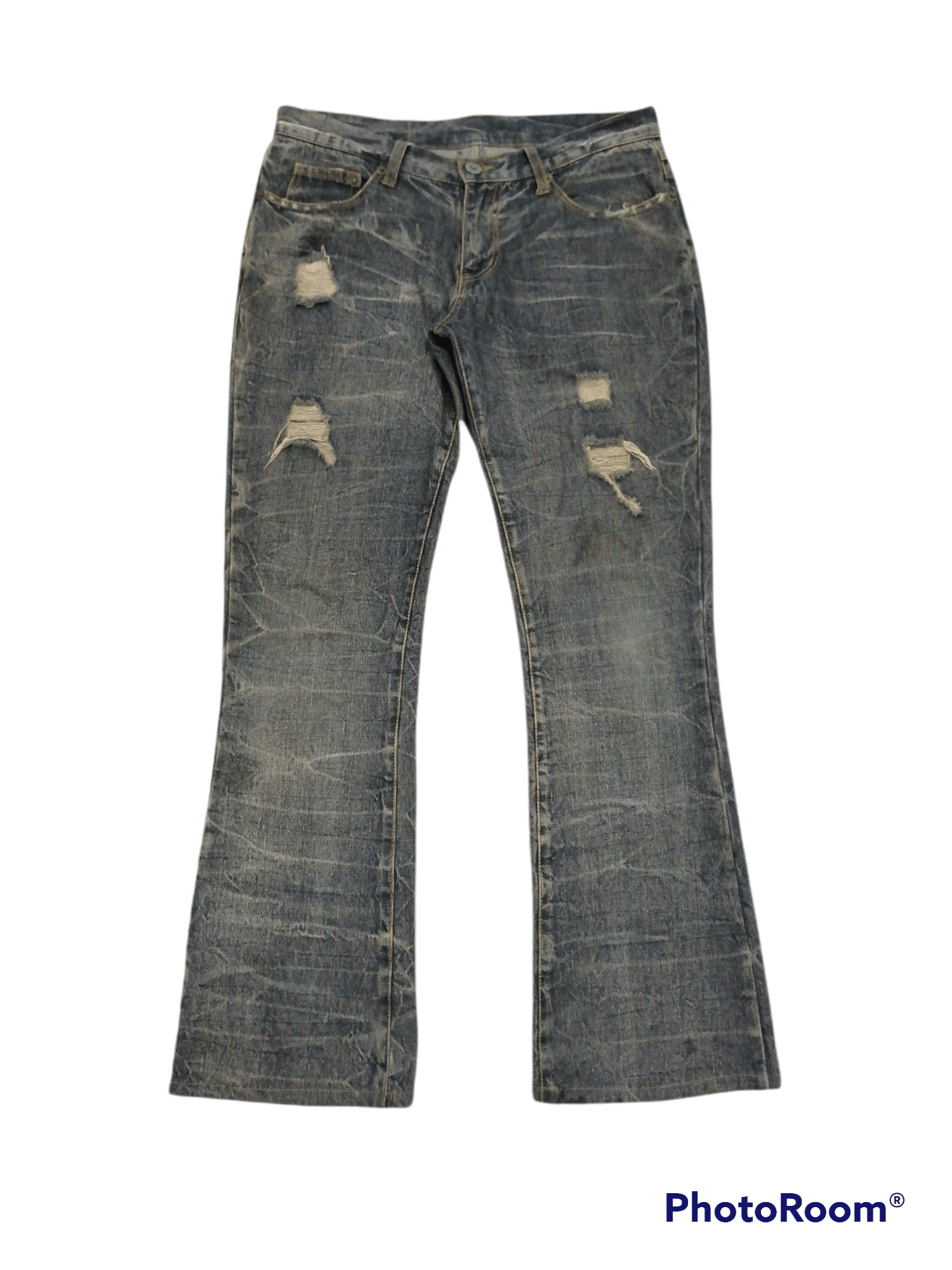 Hysteric Glamour × Japanese Brand HOT🔥Lowbox Flare Distressed Denim Pants Size US 32 / EU 48 - 1 Thumbnail