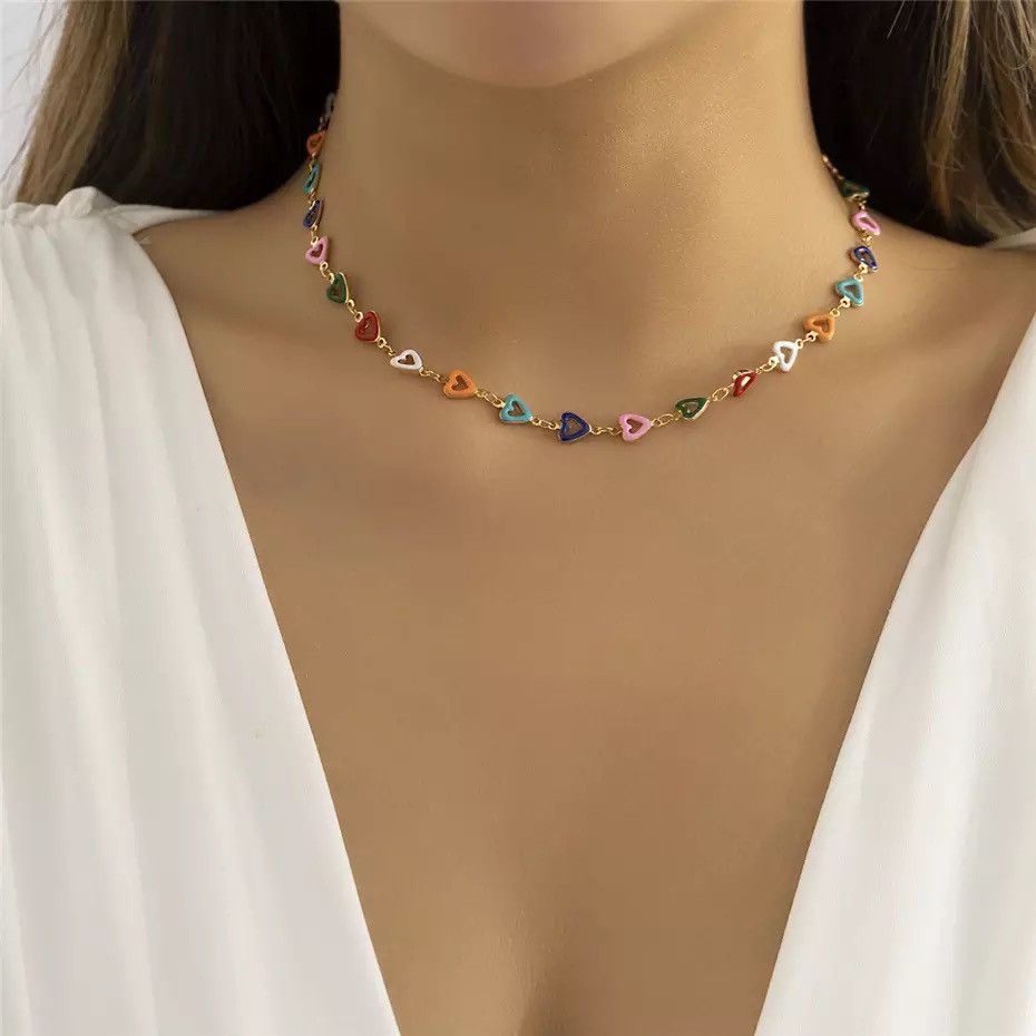 Jewelry Love Heart Chain Choker Necklace Size ONE SIZE - 1 Thumbnail