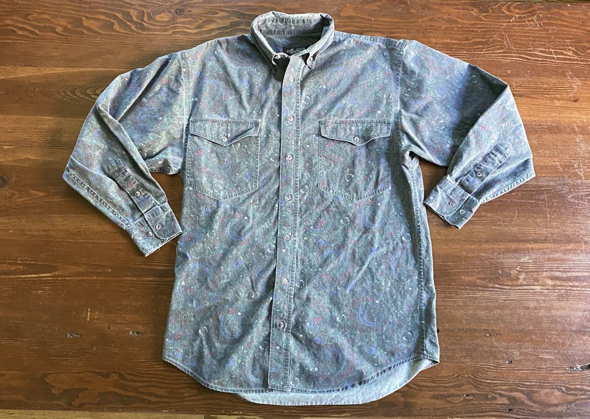 Larry Mahan Vintage 80’s Larry Mahan Faded Paisley Denim Button Up Size US S / EU 44-46 / 1 - 2 Thumbnail