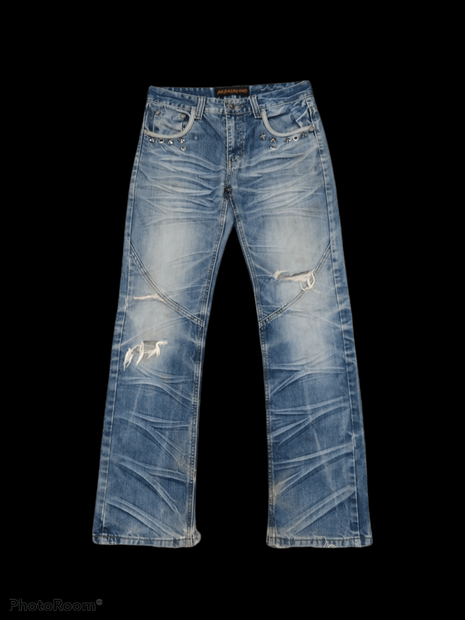 Japanese Brand DiSTRESSED MUSHENGHU0 STUDDED DENIM PANTS Size US 30 / EU 46 - 1 Thumbnail