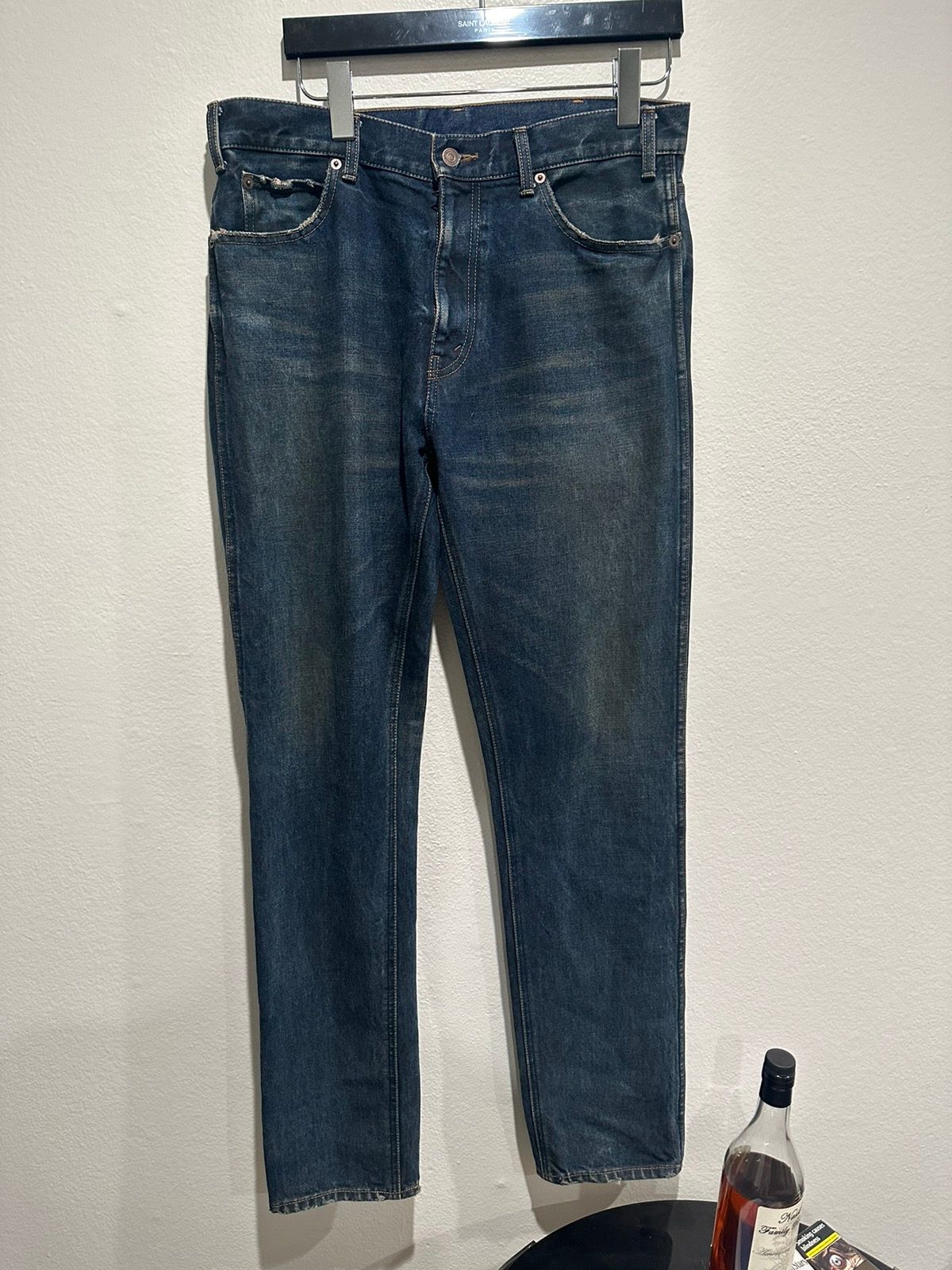 Pre-owned Celine X Hedi Slimane Sl_002 Dirty Wash Denim Jeans In Dirty Blue