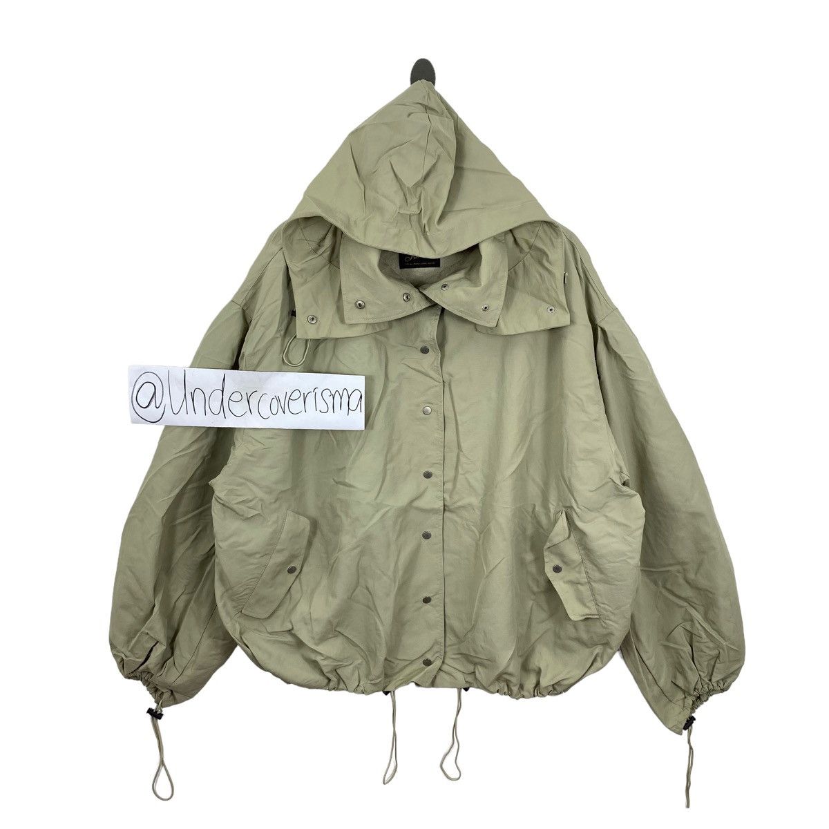 image of Kastane Rayon Hooded Button Up Bomber Jacket in Cream, Men's (Size 2XL)
