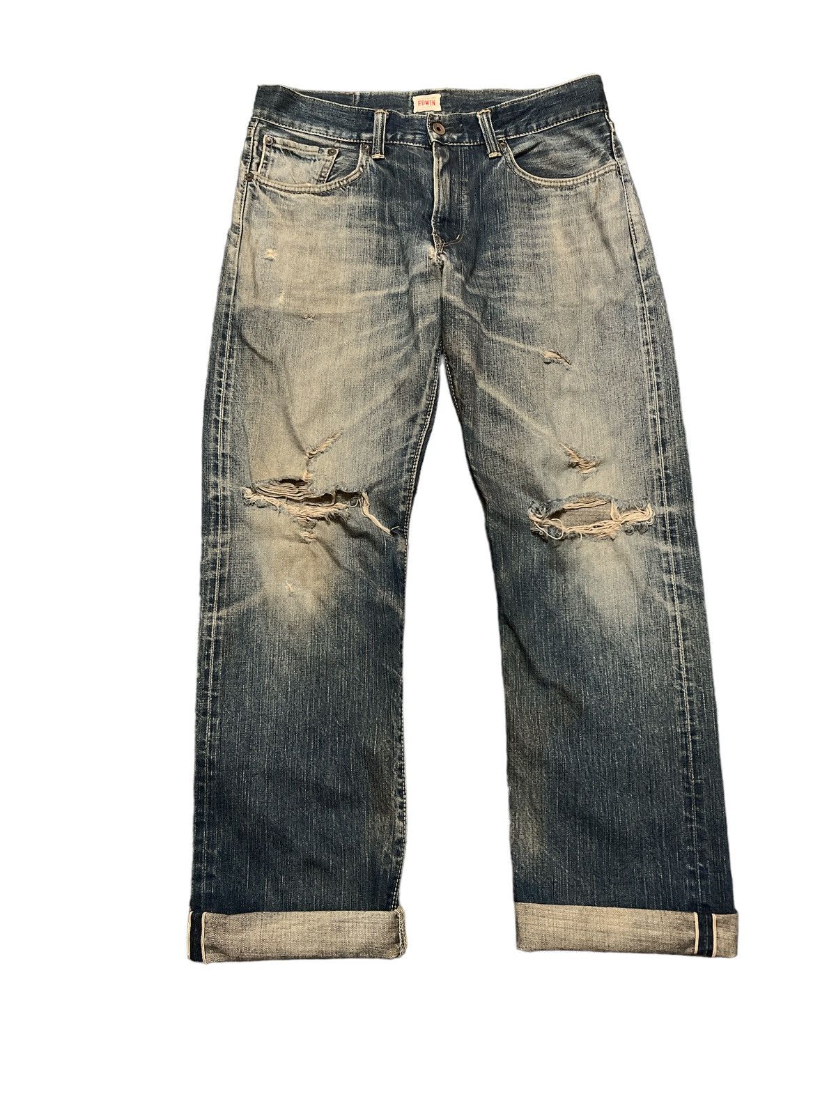 Japanese Brand THRASHED🔥EDWIN 505 SALVAGE DISTRESSED DENIM PANT Size US 31 - 1 Thumbnail