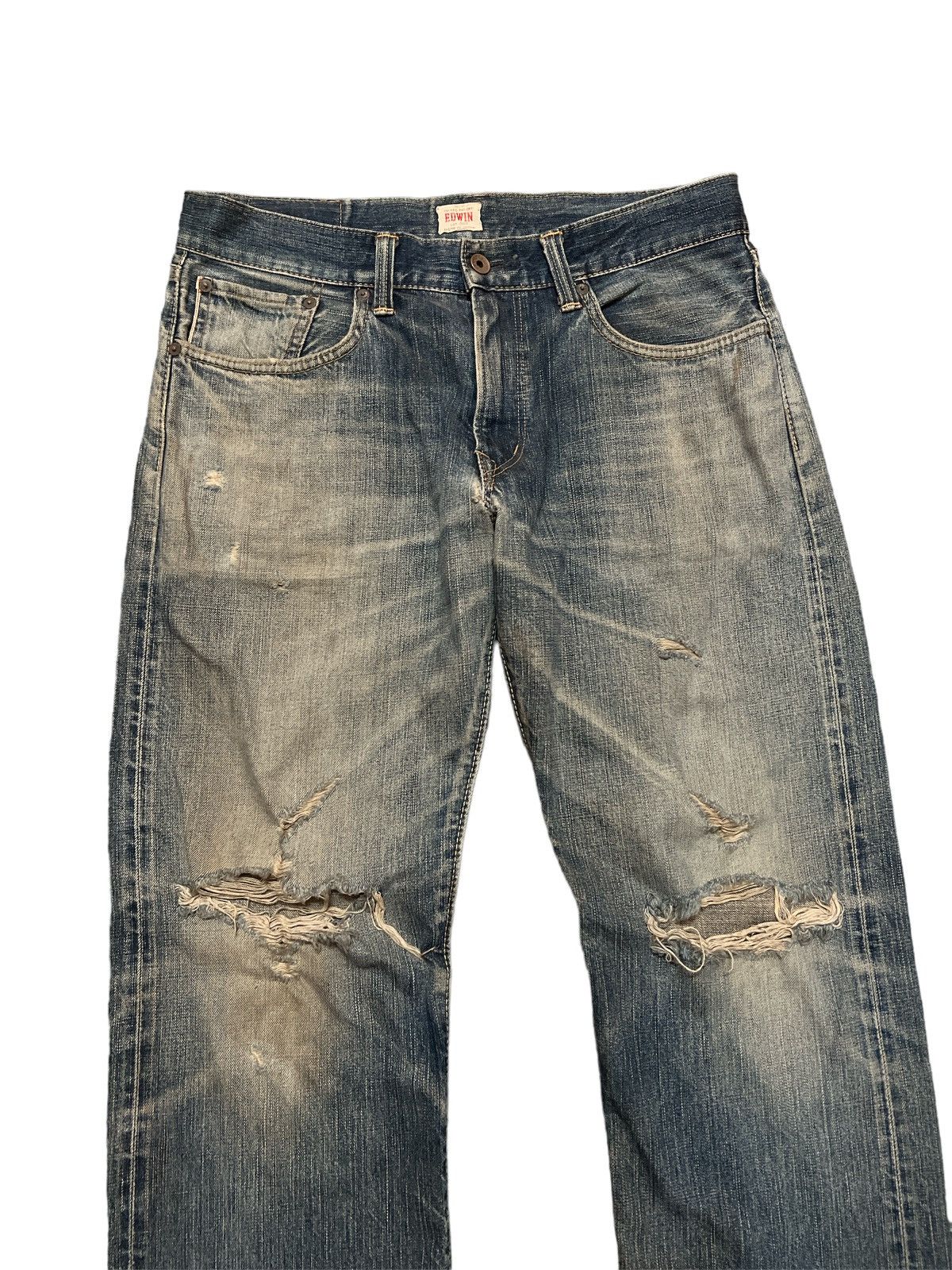 Japanese Brand THRASHED🔥EDWIN 505 SALVAGE DISTRESSED DENIM PANT Size US 31 - 2 Thumbnail