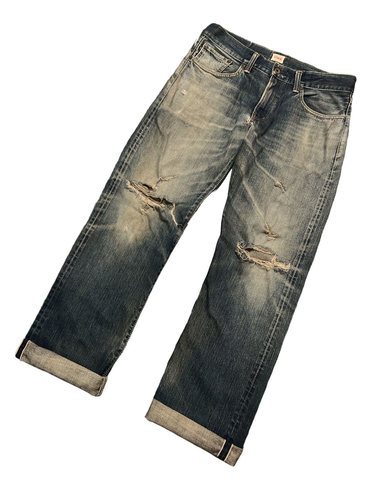 Japanese Brand THRASHED🔥EDWIN 505 SALVAGE DISTRESSED DENIM PANT Size US 31 - 4 Thumbnail