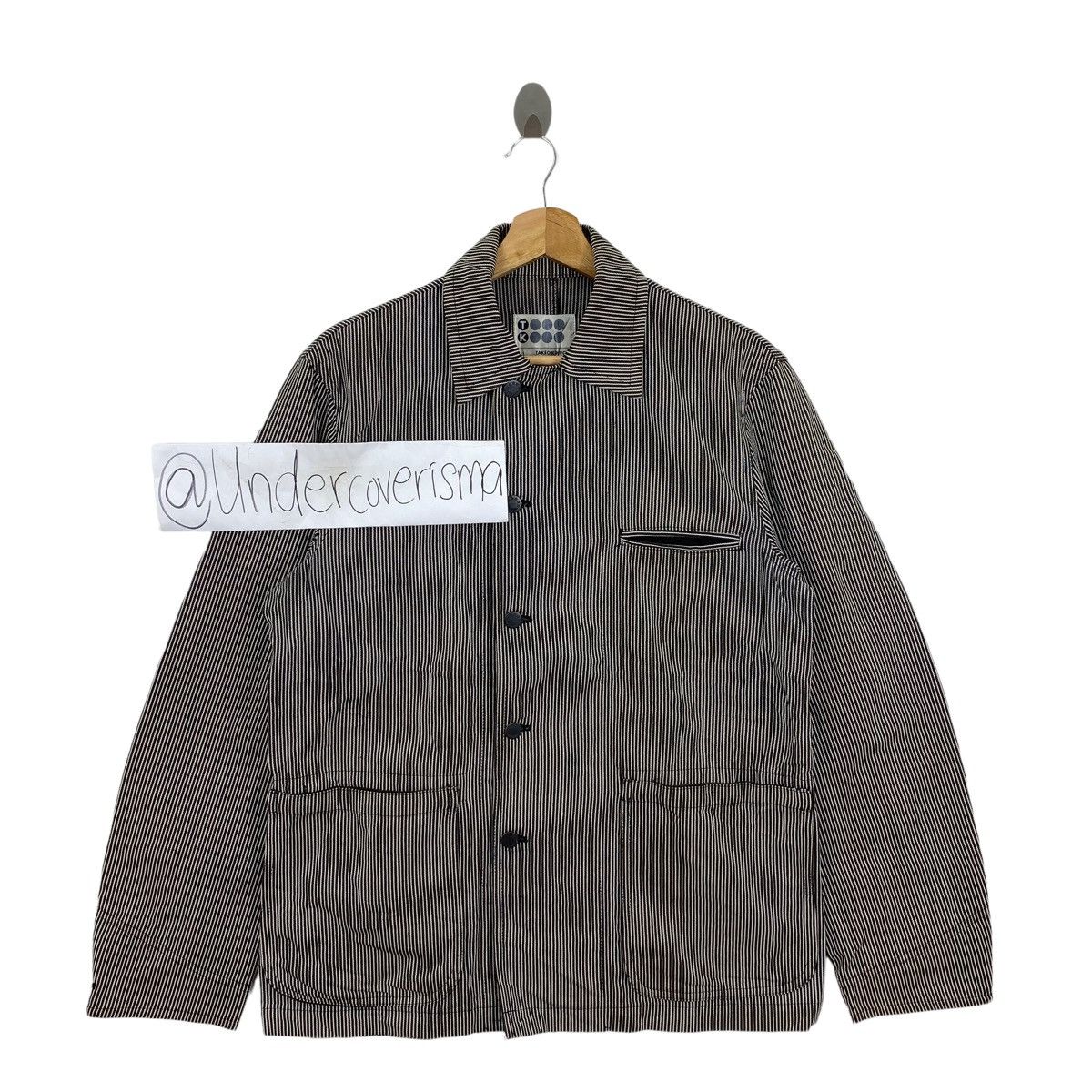 image of Takeo Kikuchi Japan Brand Hickory Stripes Multi Pocket Coat in Black, Men's (Size Medium)