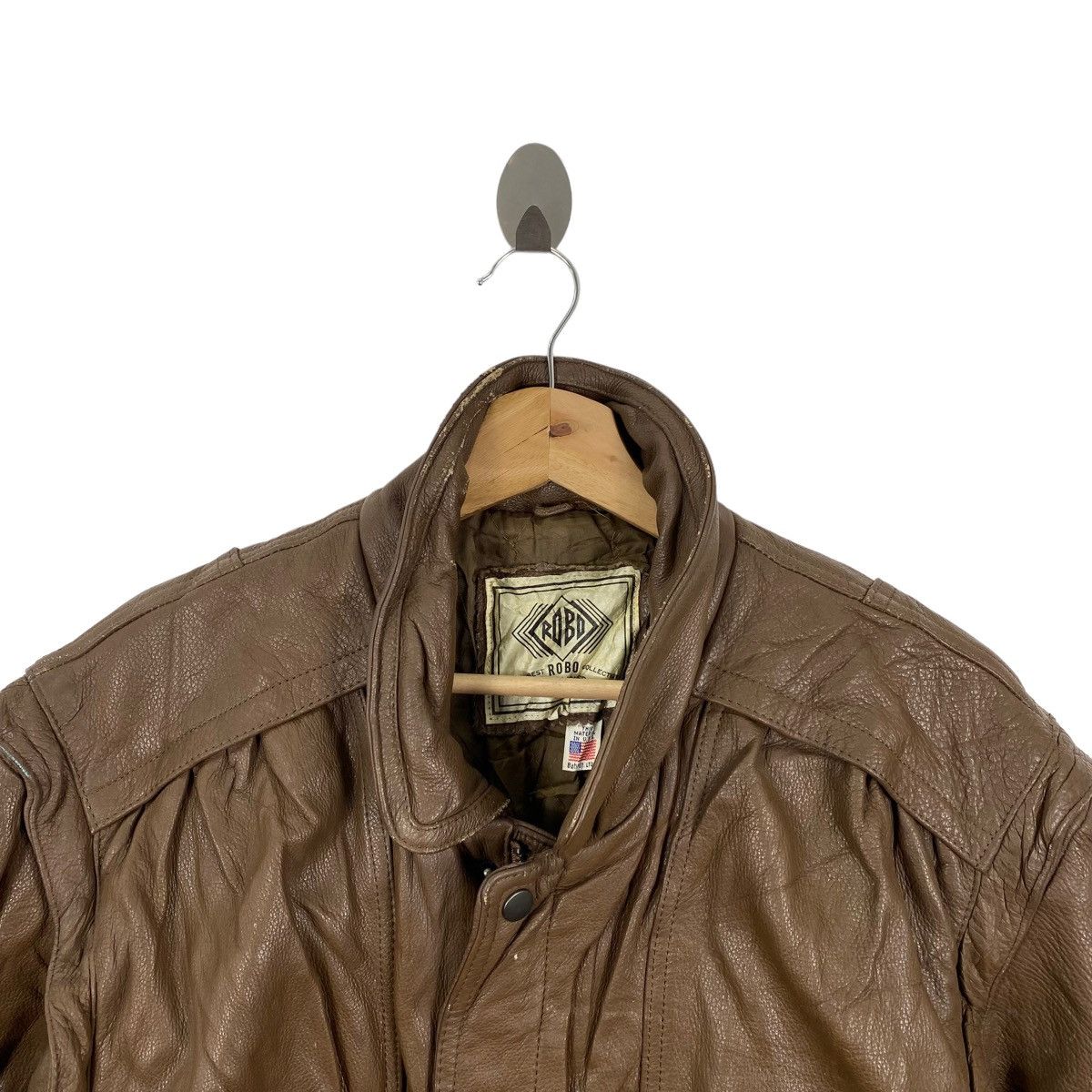 Vintage Vintage 90s ROBO COLLECTION Brown Leather Bomber Jacket Size US M / EU 48-50 / 2 - 2 Thumbnail