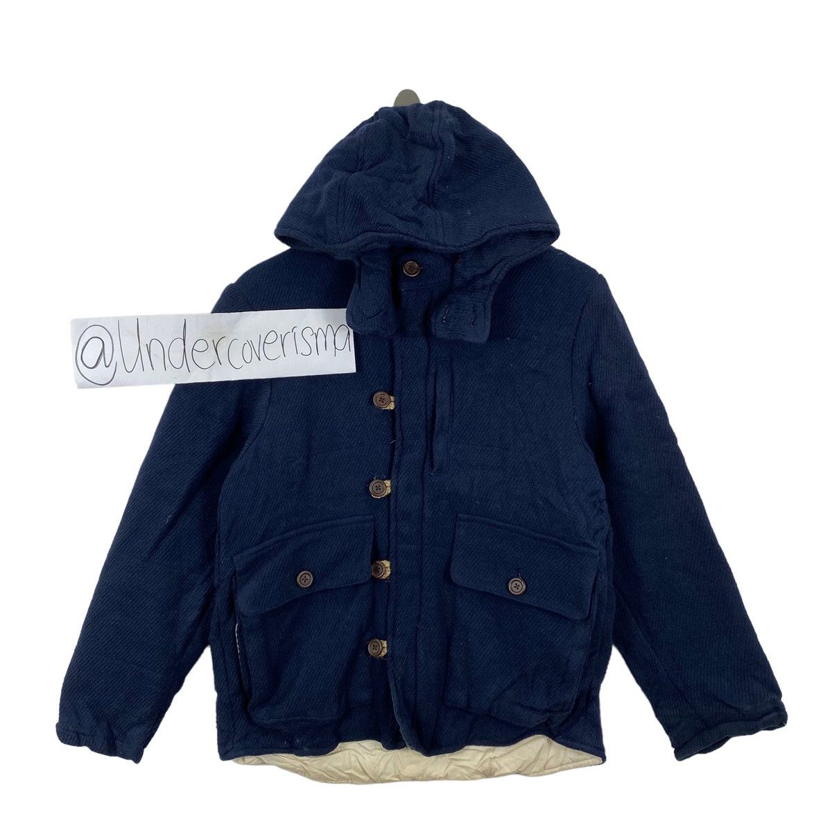 image of Eternal Union Made Bitchu Kurashiki Factory Button Up Hooded in Navy, Men's (Size Medium)