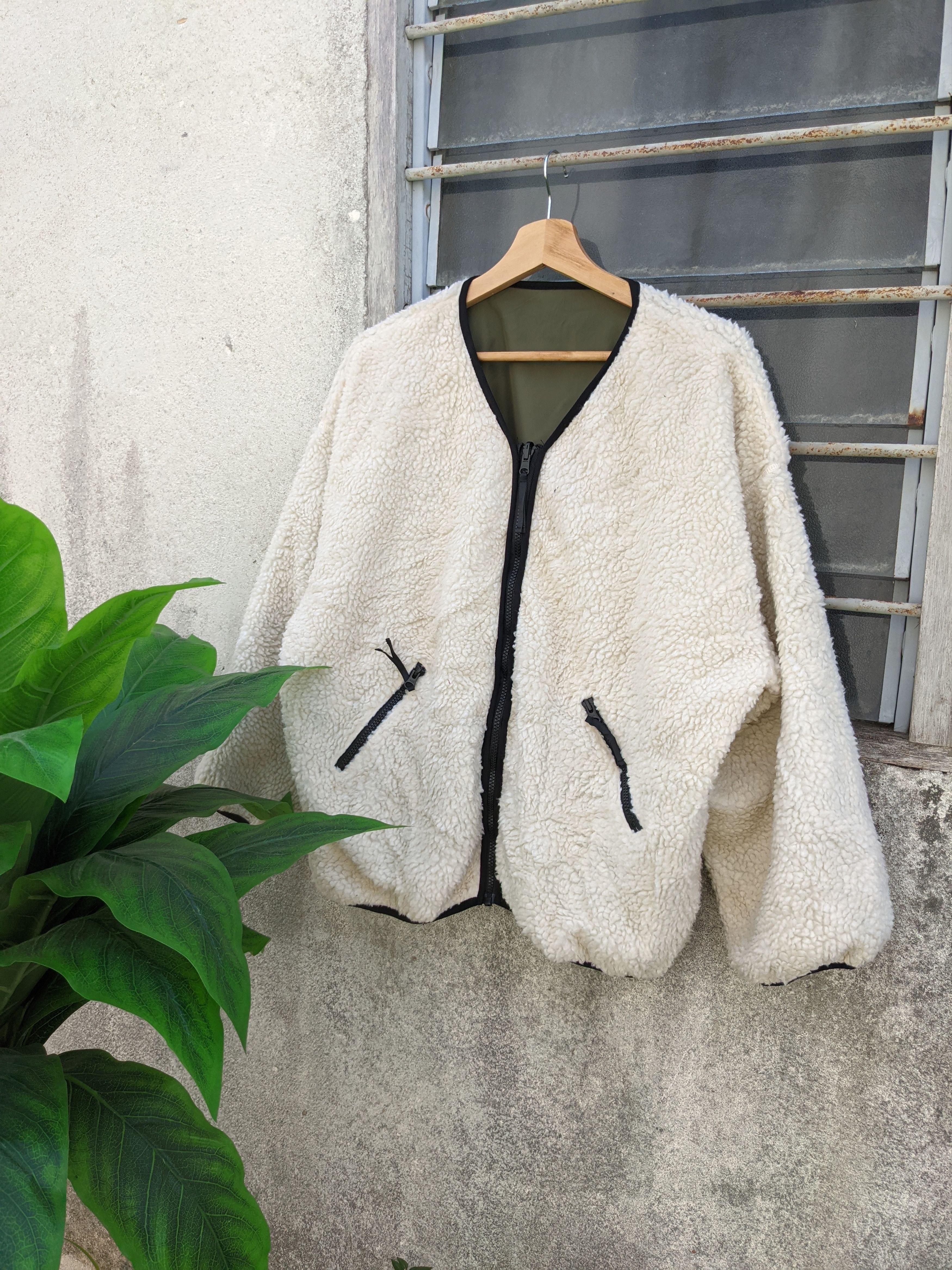 image of Steals One Way Deep Pile Riversible Cardigan in Army Green, Men's (Size Medium)