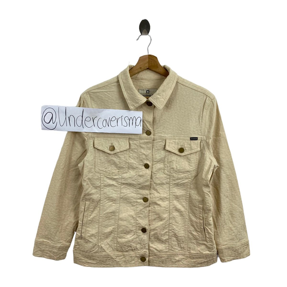 image of Aigner German Brand Motorcycle Button Up Cream Jeans Jacket in Beige, Men's (Size Small)