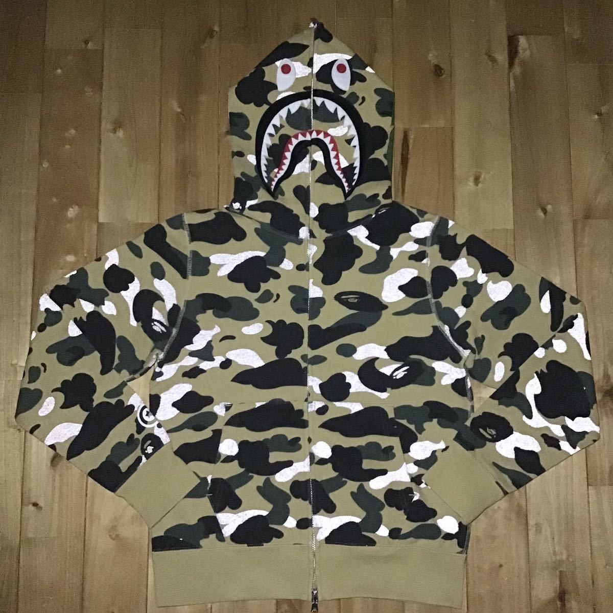 image of Zozo Exclusive Reflector Camo Shark Full Zip Hoodie Bape in Yellow Camo, Men's (Size Small)