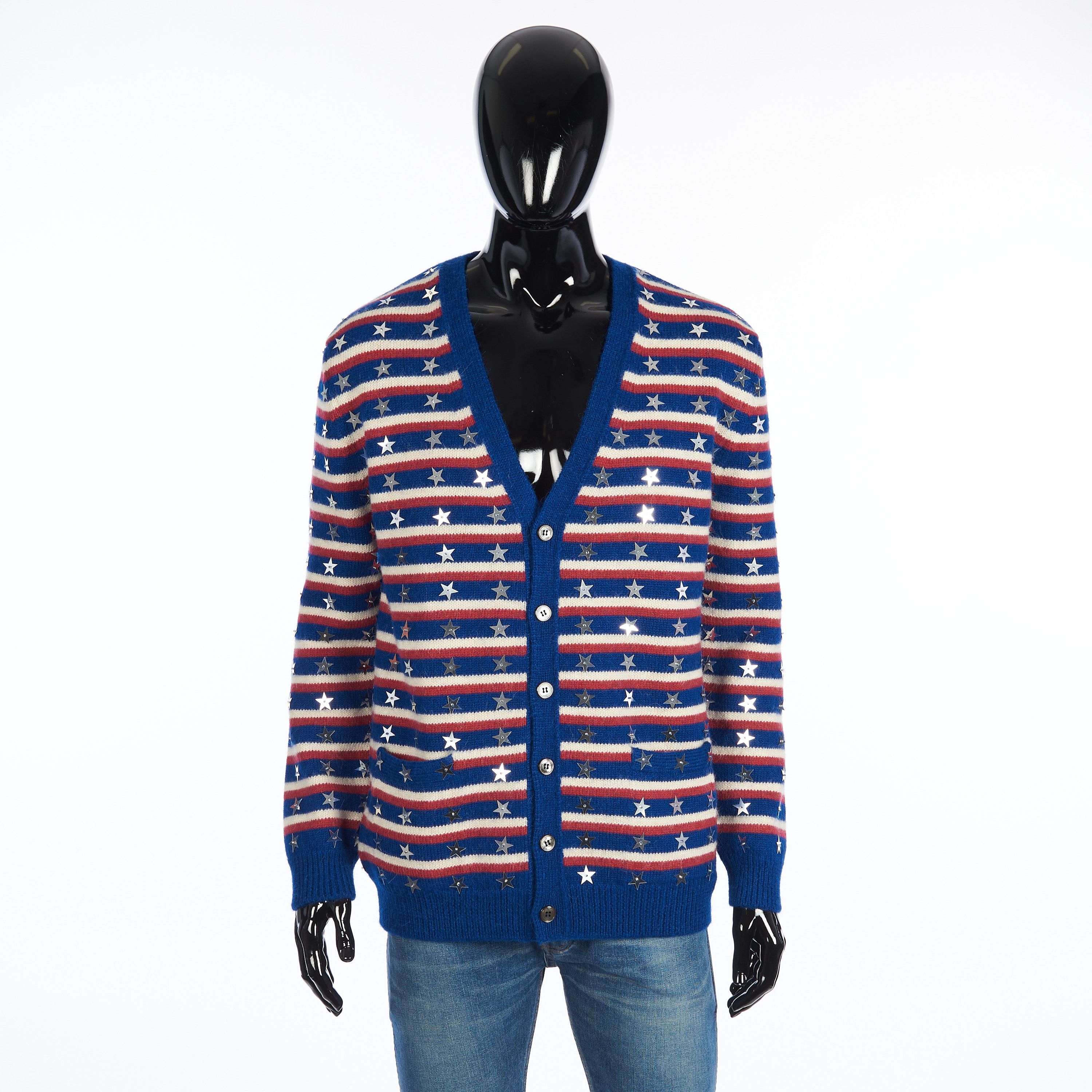 image of Celine Loose Cardigan In Wool And Alpaca Embroidered With Stars, Men's (Size Medium)