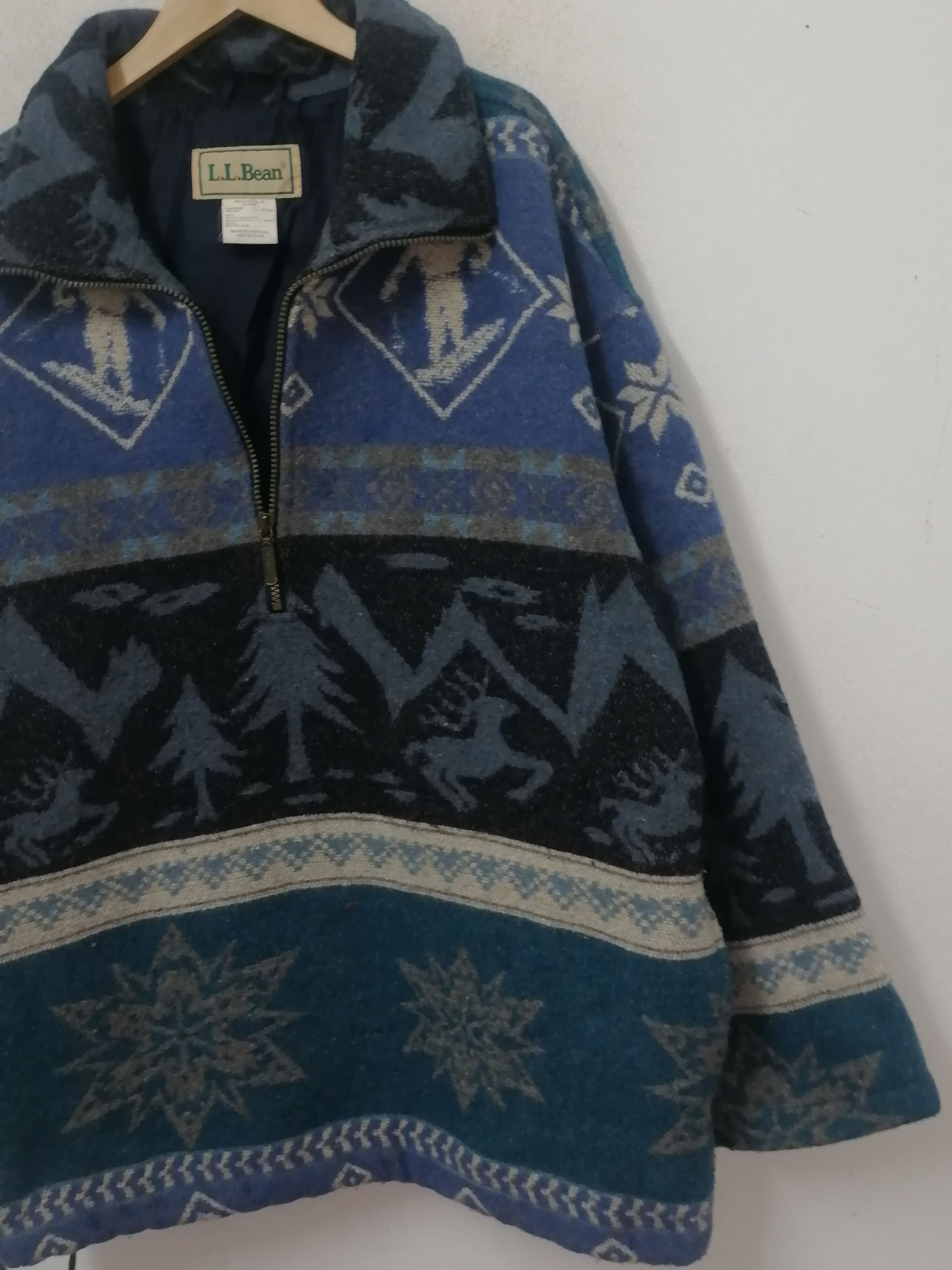 L.L. Bean × Vintage Vintage L.L.BEAN Half Zip Ski Wool Sweater Jacket Size US L / EU 52-54 / 3 - 2 Thumbnail
