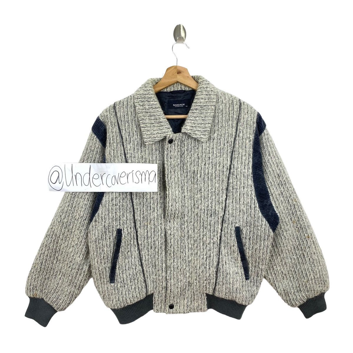 Vintage Vintage SINGACE Japanese Brand Knitwear Grey Bomber Jacket Size US M / EU 48-50 / 2 - 1 Thumbnail