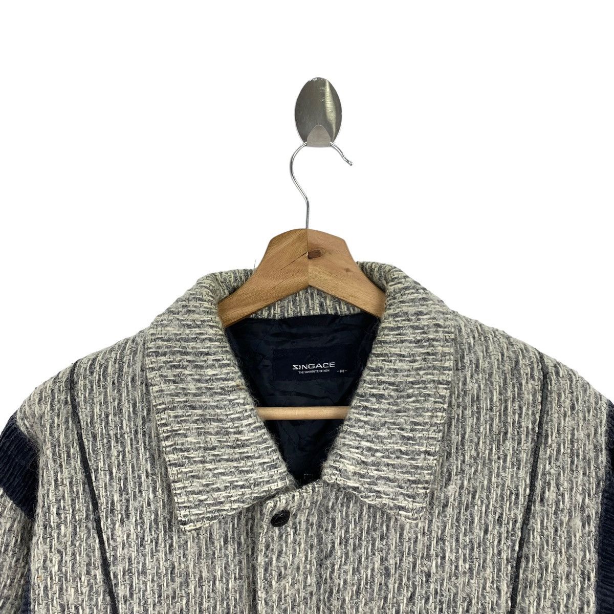 Vintage Vintage SINGACE Japanese Brand Knitwear Grey Bomber Jacket Size US M / EU 48-50 / 2 - 2 Thumbnail