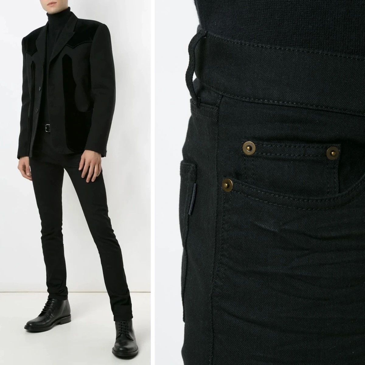 Saint Laurent Paris 18FW D03 Wrinkled Black Stretch Denim sz29 Size US 29 - 10 Thumbnail