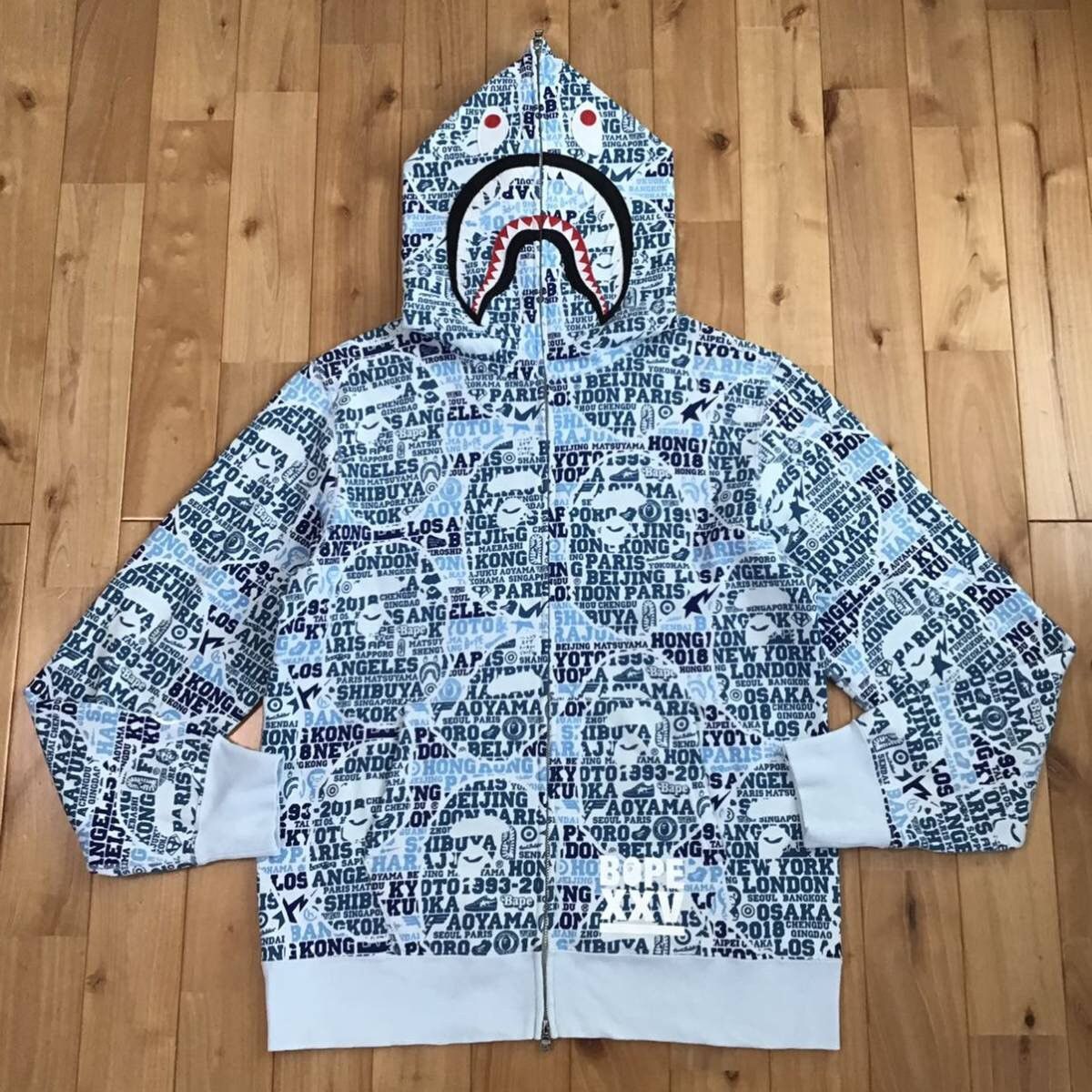 image of Bape Xxv Cities Camo Shark Full Zip Hoodie A Bathing Ape in Light Blue, Men's (Size XL)