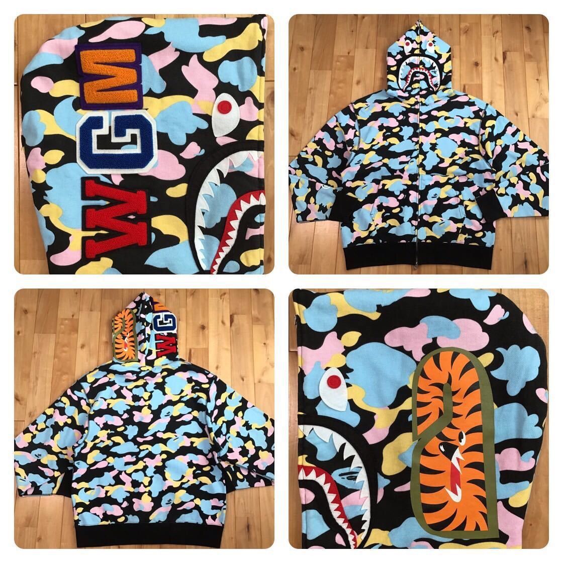 Bape Men's Multi Camo NYC Logo Shark Full Zip Hoodie