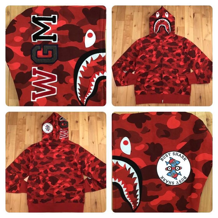 Bape shark full zip hoodie red hot sale