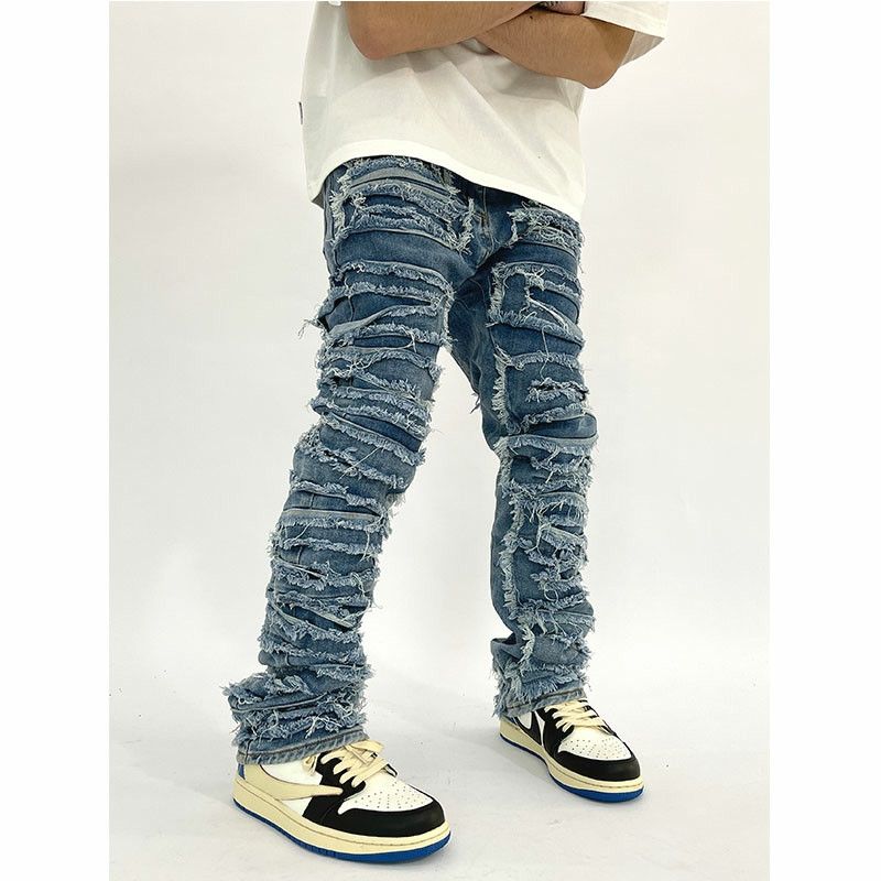 patch fade ripped stack hiphop jeans