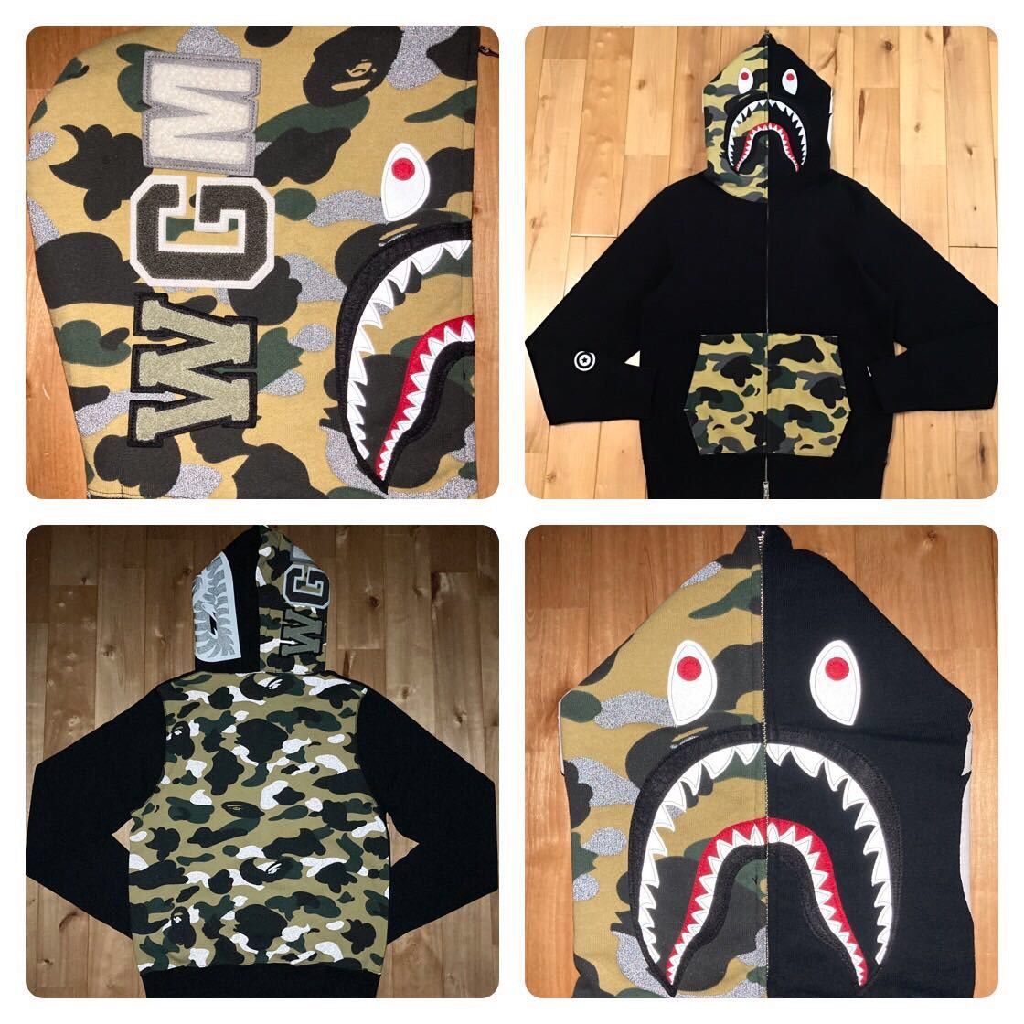 image of Bape Reflector Camo Shark Full Zip Hoodie A Bathing Ape in Yellow Camo/Black, Men's (Size Small)
