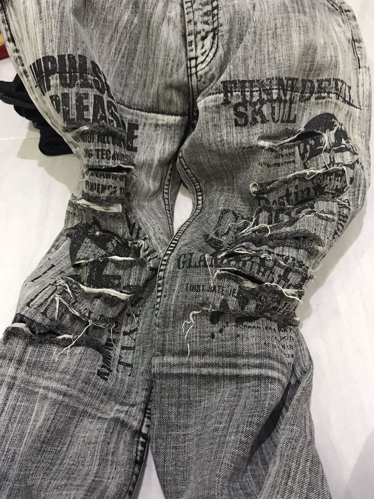 Japanese Brand × Seditionaries 💥FLARE💥Japan Punk Seditionarie Distressed Skull Poem Denim Size US 35 - 19 Thumbnail