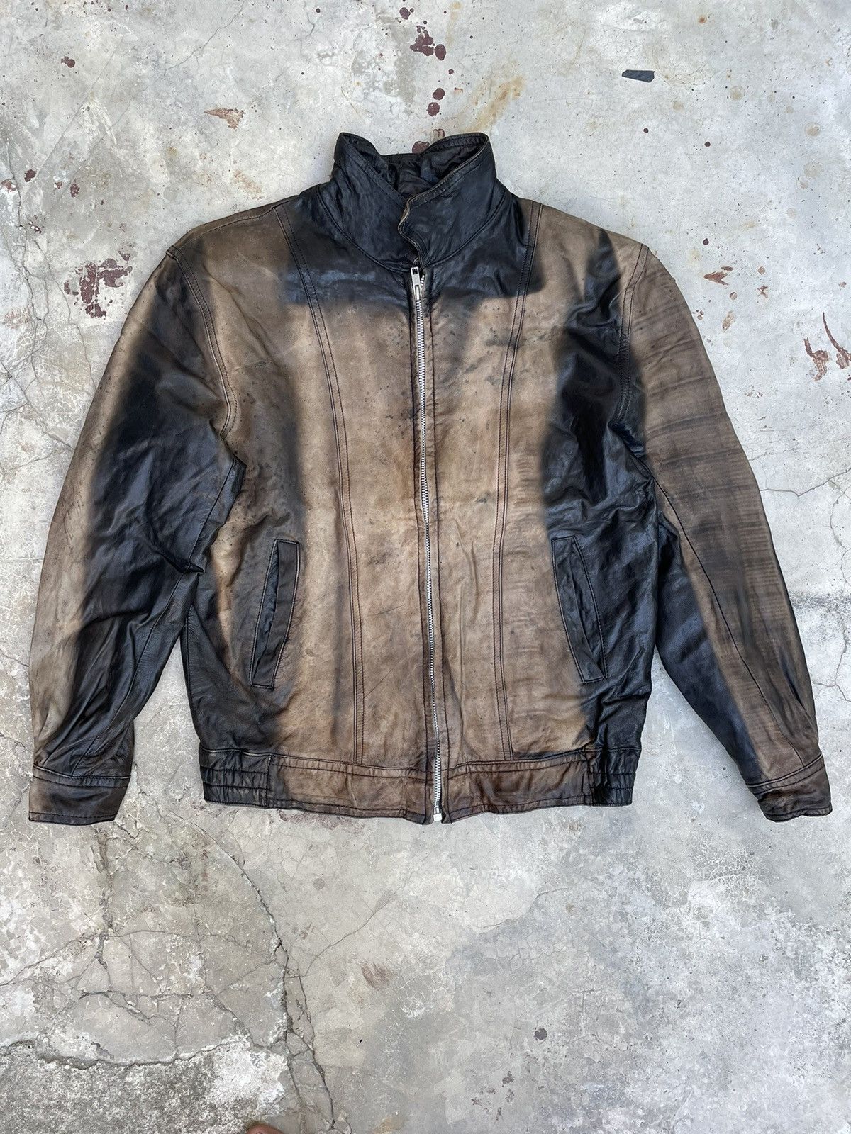 Vintage Leather Jacket Sun faded zipper