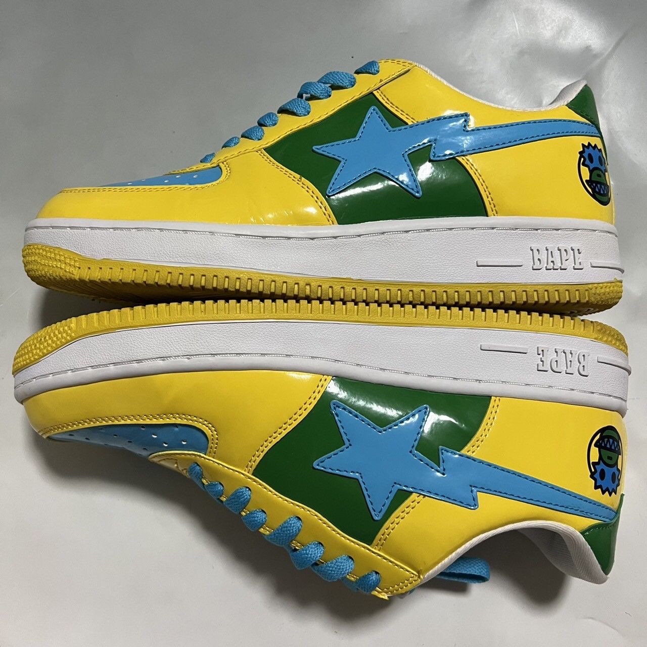 Bape BAPE Sta yellow/brown/skyblue Patent leather Size US 10.5 / EU 43-44 - 3 Thumbnail