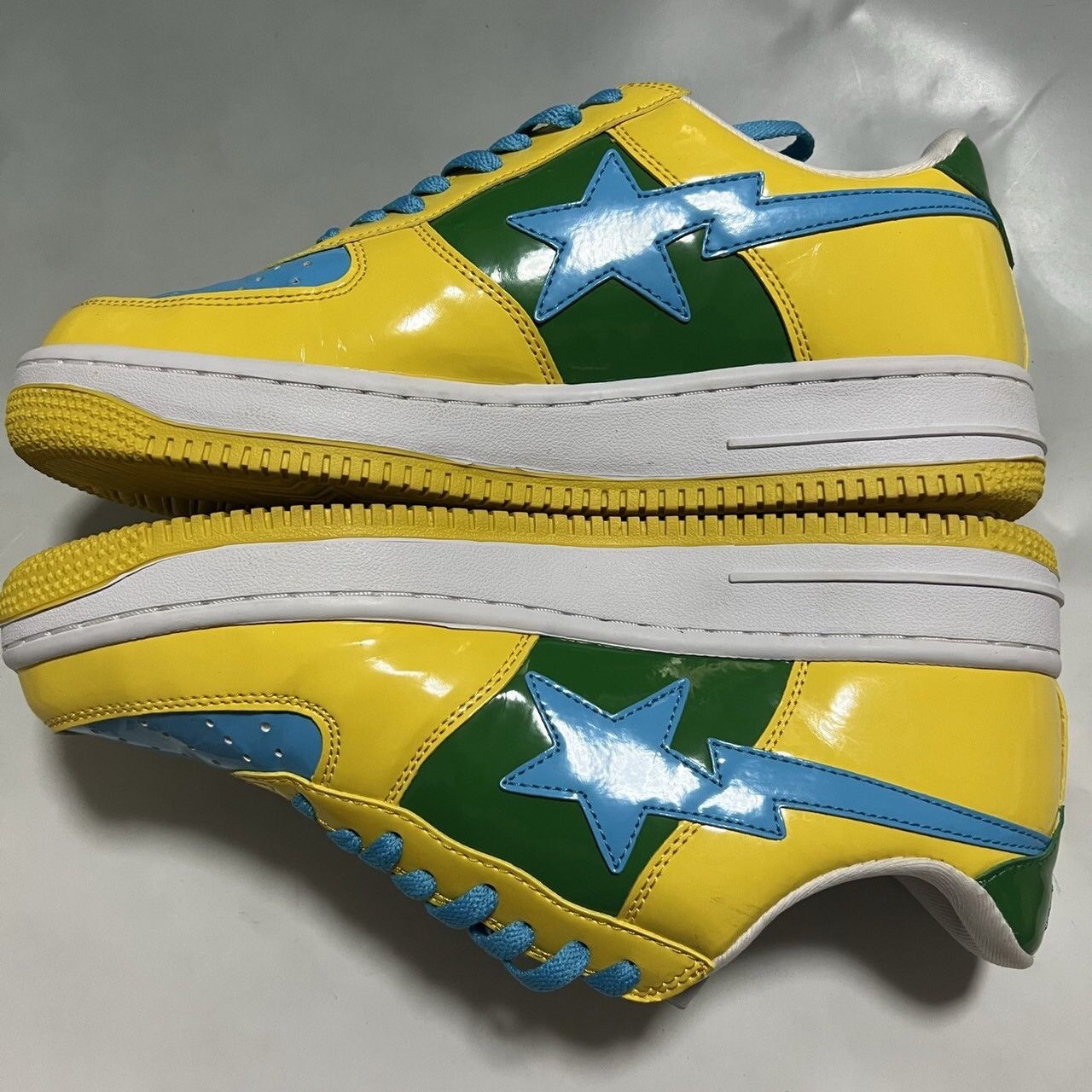 Bape BAPE Sta yellow/brown/skyblue Patent leather Size US 10.5 / EU 43-44 - 4 Thumbnail