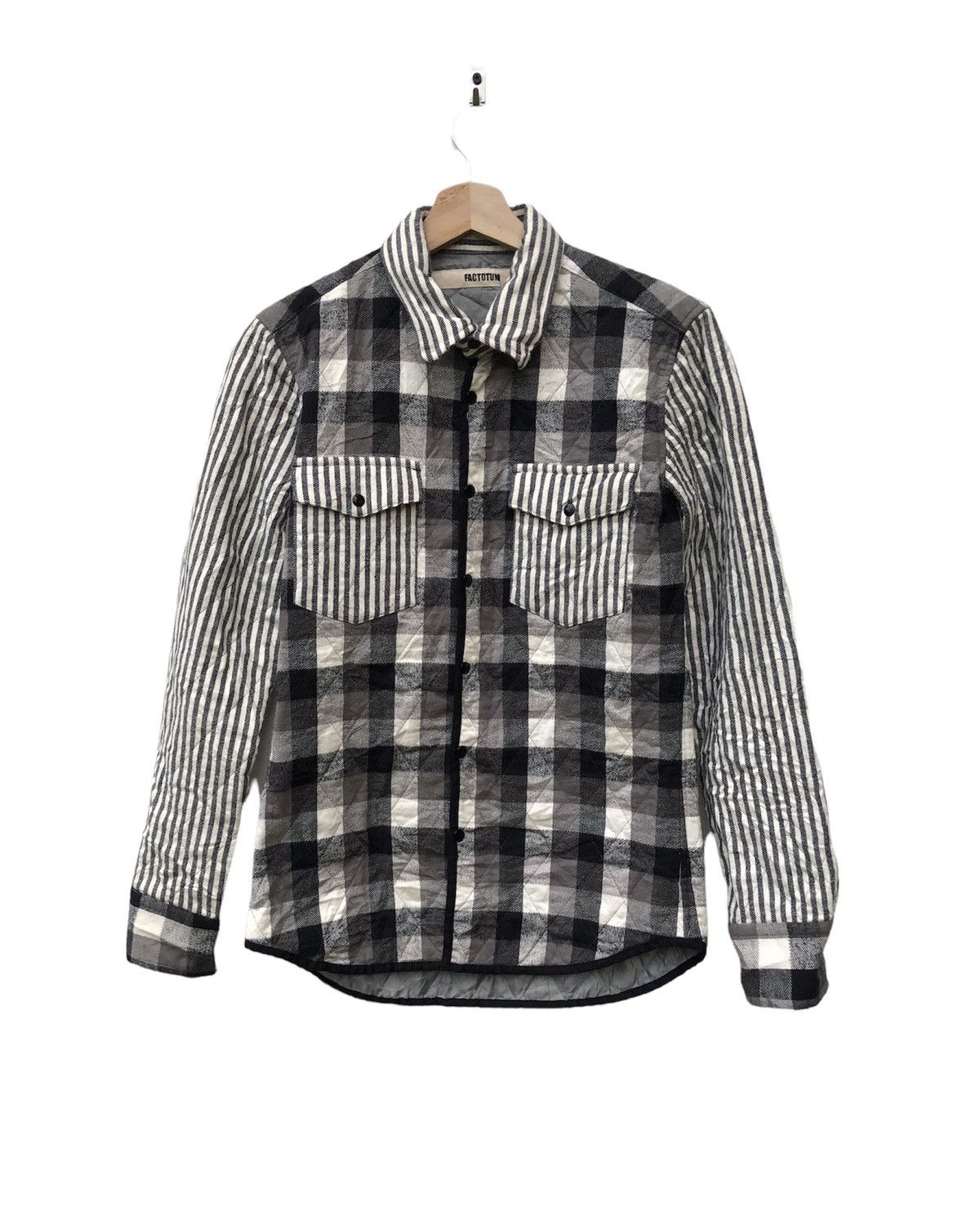 image of Factotum Button Up Long Sleeve Quilted Tartan Jacket in Black, Men's (Size Small)