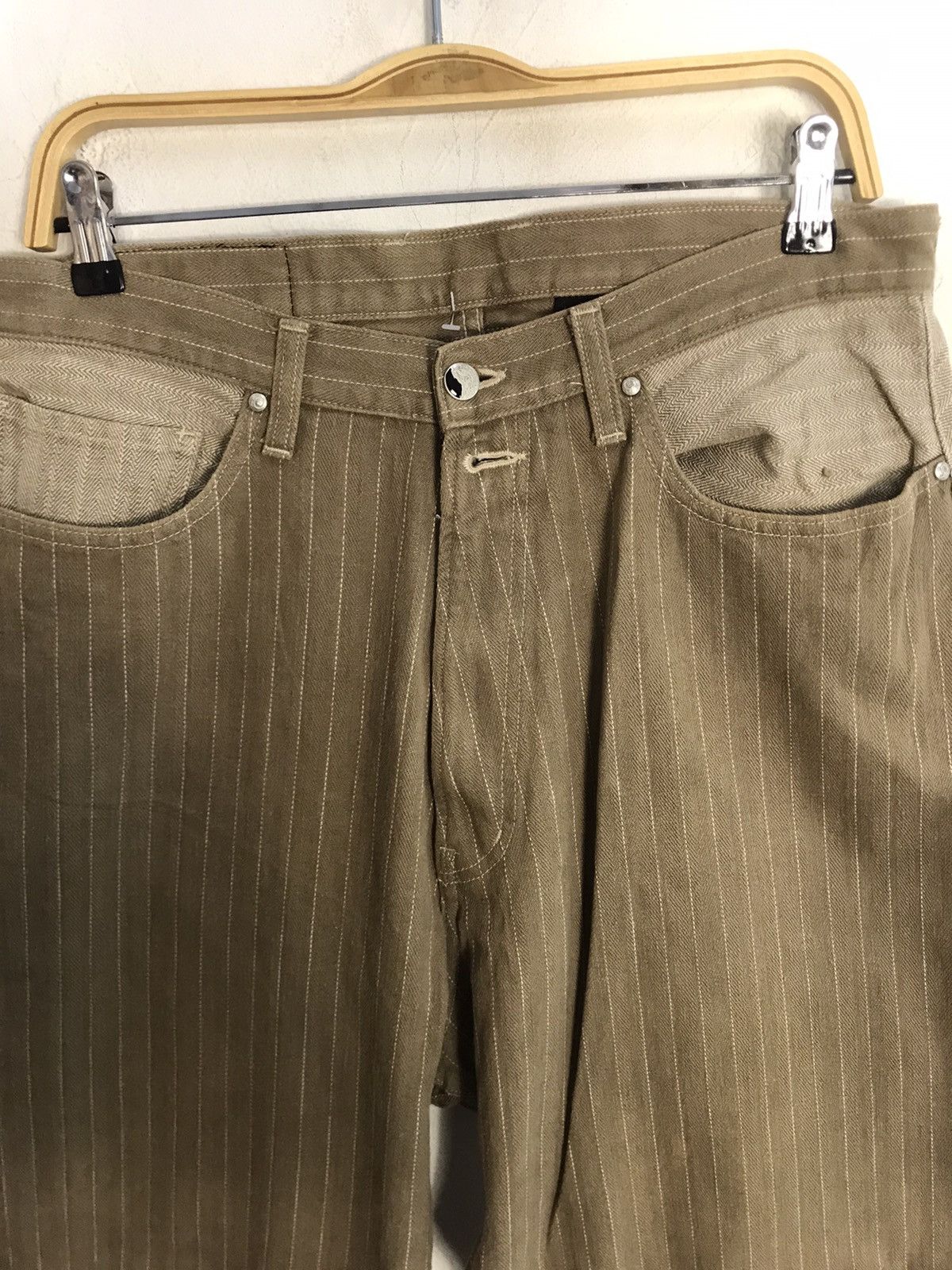 Japanese Brand Melt Down Baggy Straight Cut 2 Tone Stripe Denim Pant Size US 31 - 3 Thumbnail