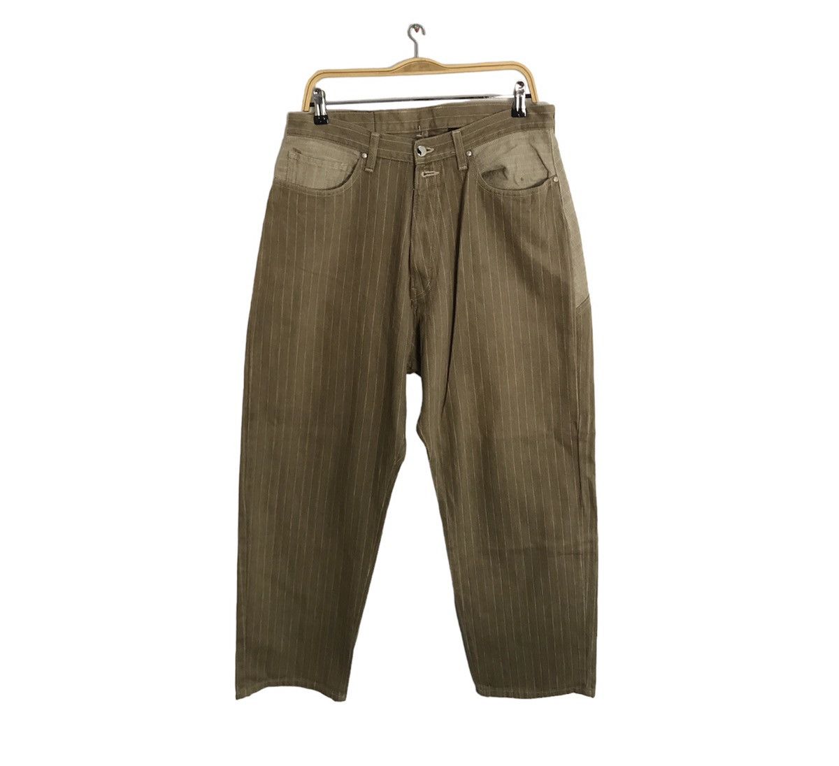 Japanese Brand Melt Down Baggy Straight Cut 2 Tone Stripe Denim Pant Size US 31 - 2 Thumbnail
