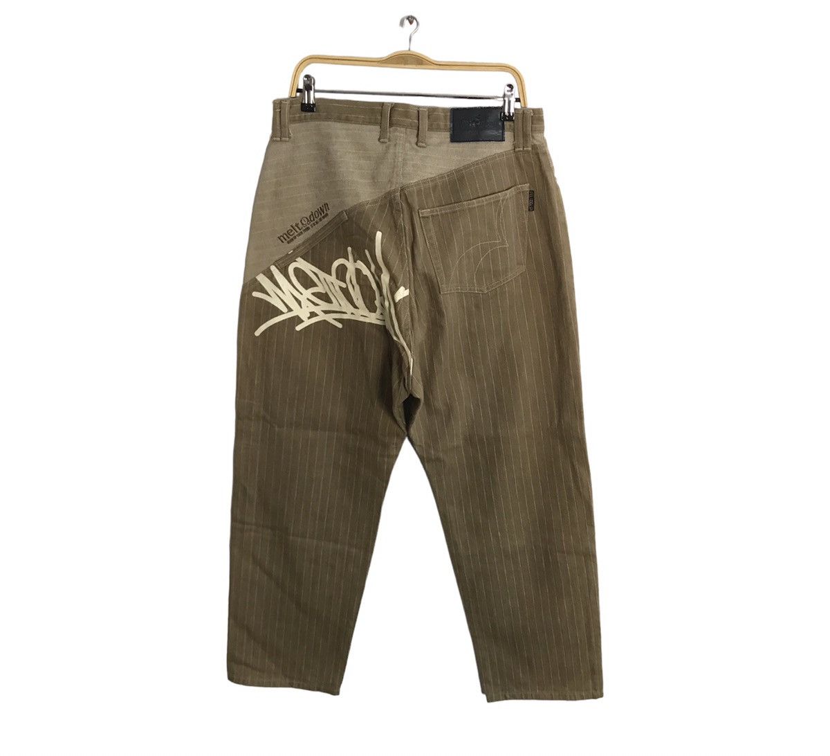 Japanese Brand Melt Down Baggy Straight Cut 2 Tone Stripe Denim Pant Size US 31 - 1 Thumbnail
