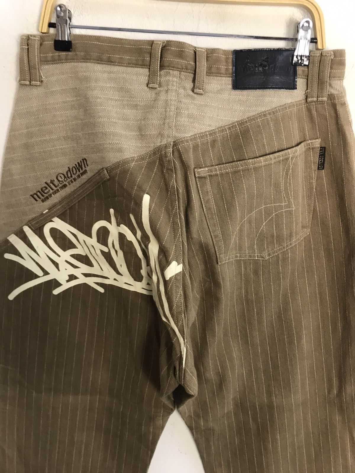 Japanese Brand Melt Down Baggy Straight Cut 2 Tone Stripe Denim Pant Size US 31 - 5 Thumbnail