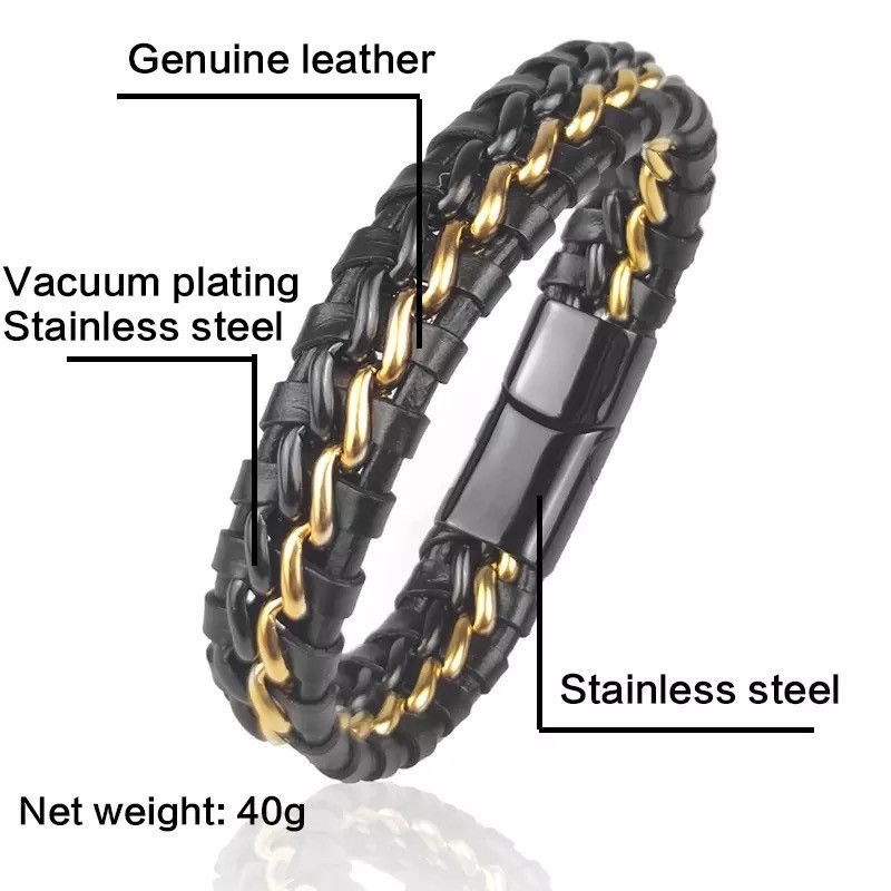 Jewelry Genuine Leather Chain Bracelet Size ONE SIZE - 7 Thumbnail