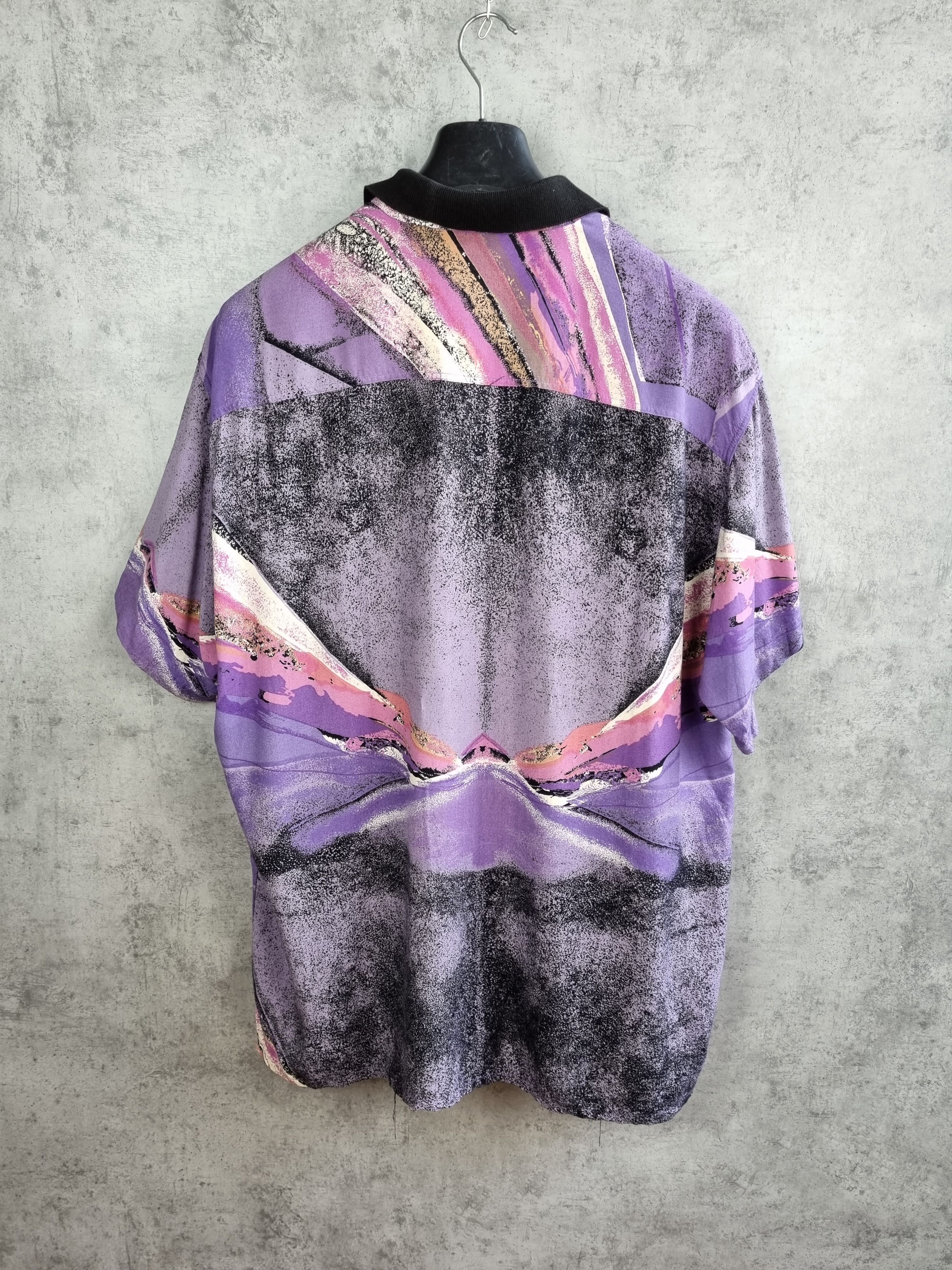 Vintage Rare Abstract Design 80s Viscose Polo Tee Shirt Size US XL / EU 56 / 4 - 2 Thumbnail