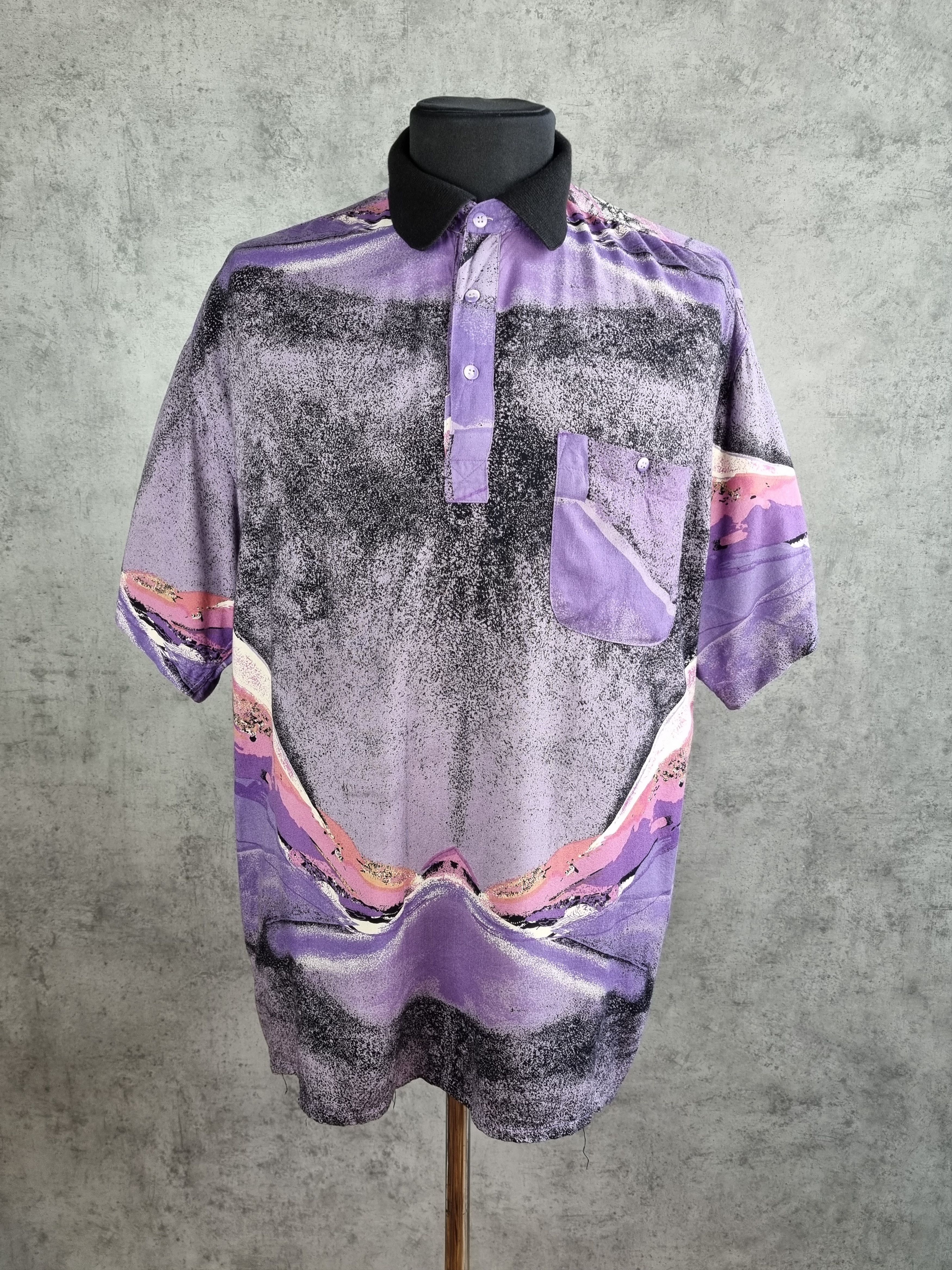 Vintage Rare Abstract Design 80s Viscose Polo Tee Shirt Size US XL / EU 56 / 4 - 3 Thumbnail
