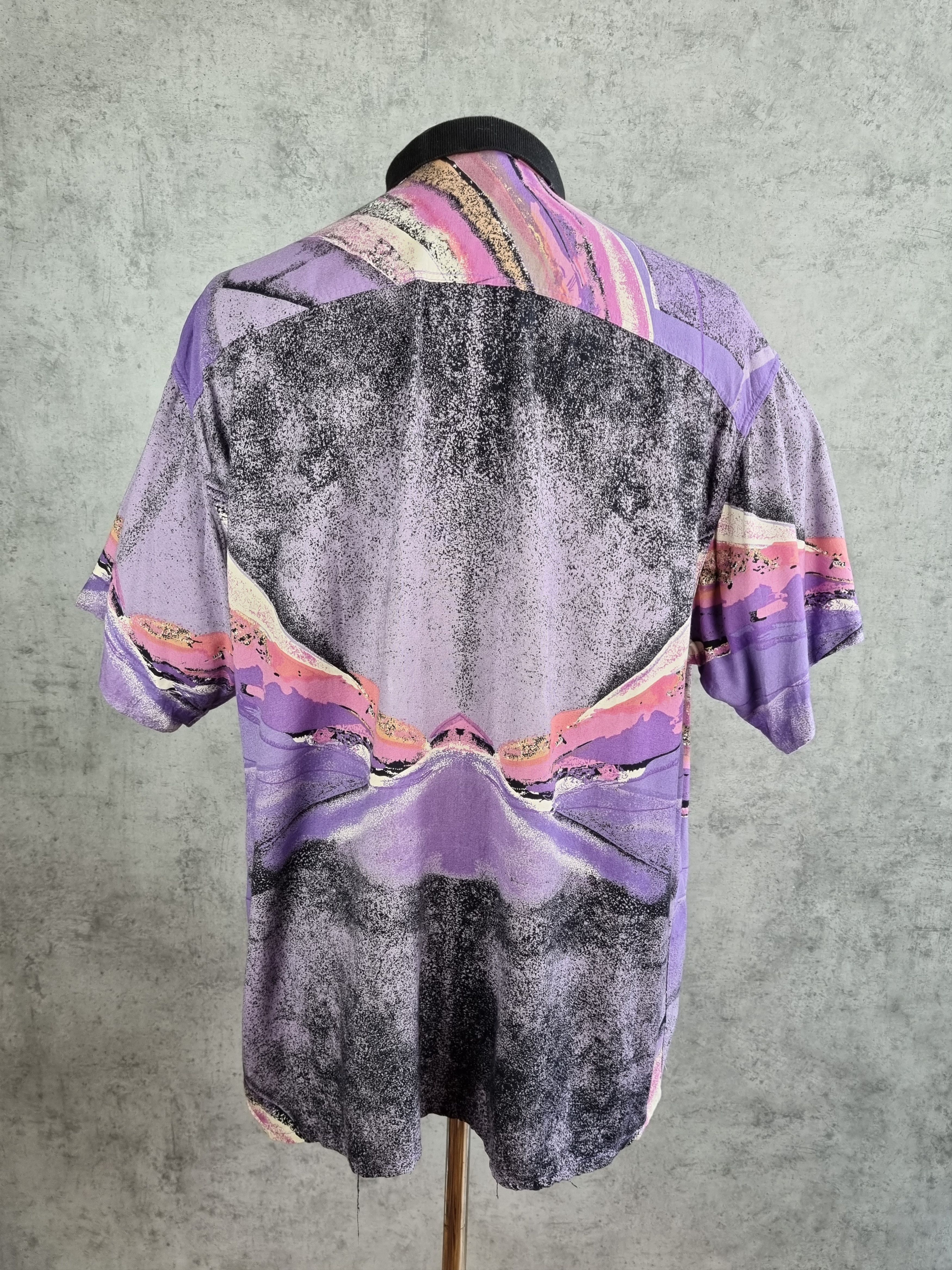 Vintage Rare Abstract Design 80s Viscose Polo Tee Shirt Size US XL / EU 56 / 4 - 4 Thumbnail