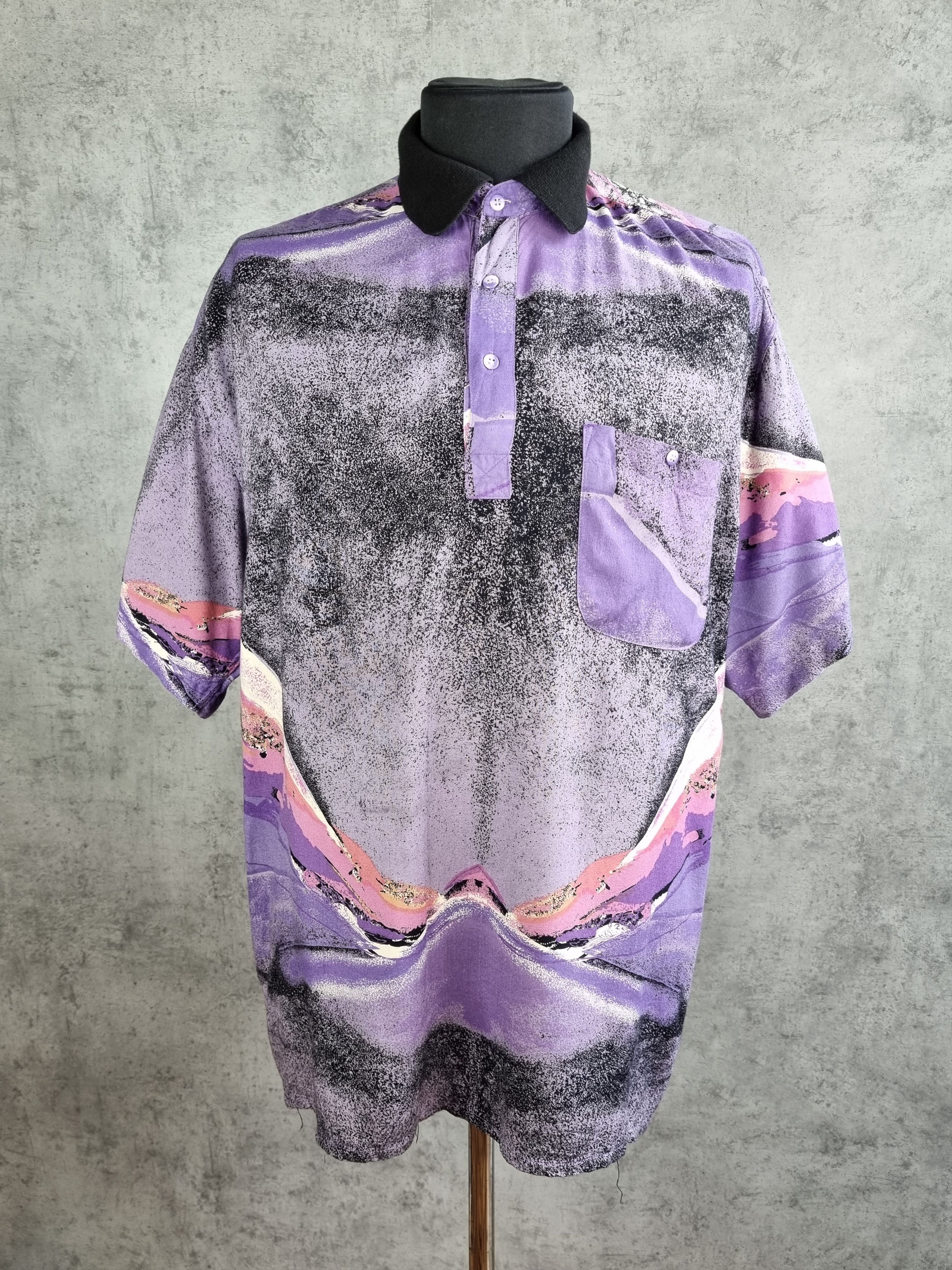 Vintage Rare Abstract Design 80s Viscose Polo Tee Shirt Size US XL / EU 56 / 4 - 8 Thumbnail