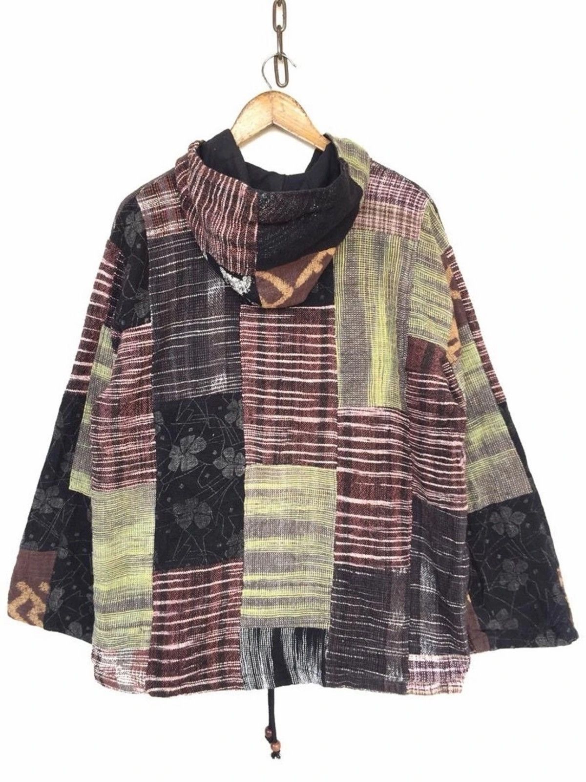 image of Vintage Japanese Traditional Patchwork Hoodie Jacket, Men's (Size Large)