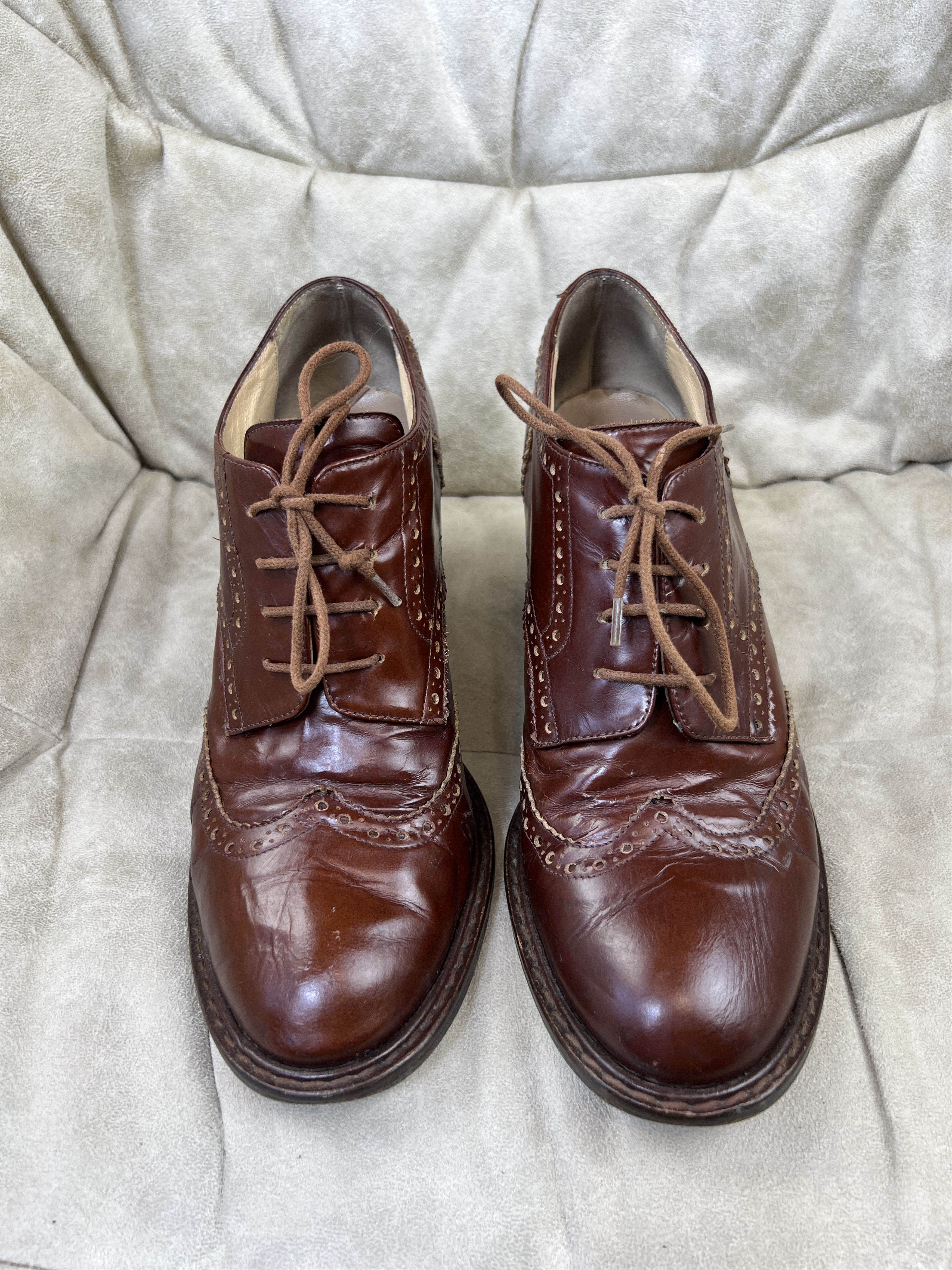Dries Van Noten Vintage Dries Van Noten Brown Leather Bootie Lace Up Heels Size US 9 / IT 39 - 10 Thumbnail