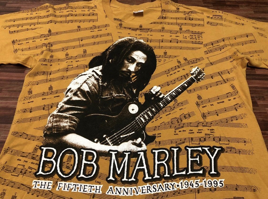 Bob Marley Rare 90s Vintage BOB MARLEY Music Notes Full All Over Print Size US XL / EU 56 / 4 - 5 Thumbnail