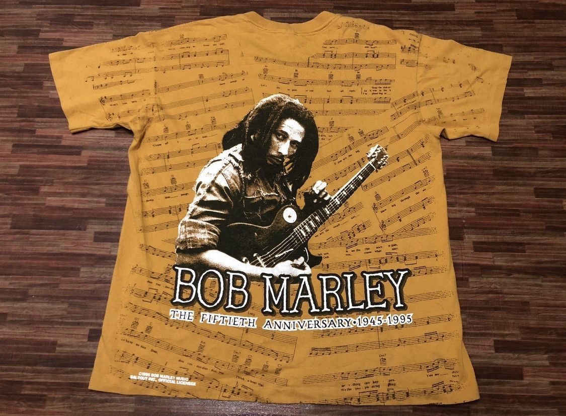 Bob Marley Rare 90s Vintage BOB MARLEY Music Notes Full All Over Print Size US XL / EU 56 / 4 - 7 Thumbnail