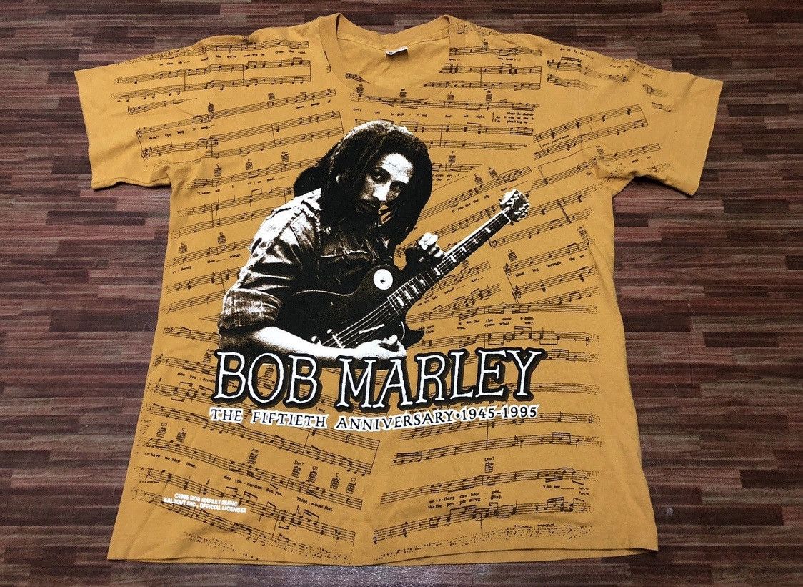 Bob Marley Rare 90s Vintage BOB MARLEY Music Notes Full All Over Print Size US XL / EU 56 / 4 - 3 Thumbnail